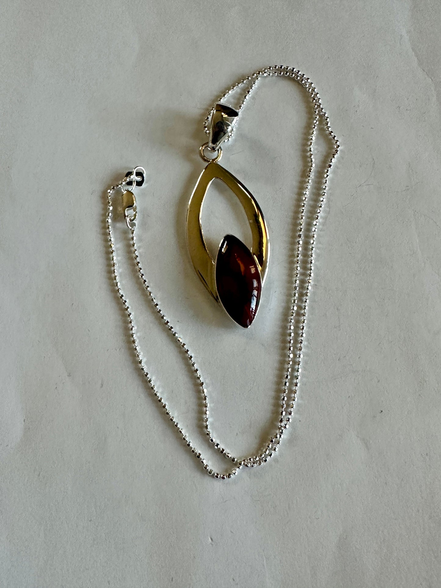 Red Jasper Marquise in Ribbon Sterling Silver Necklace