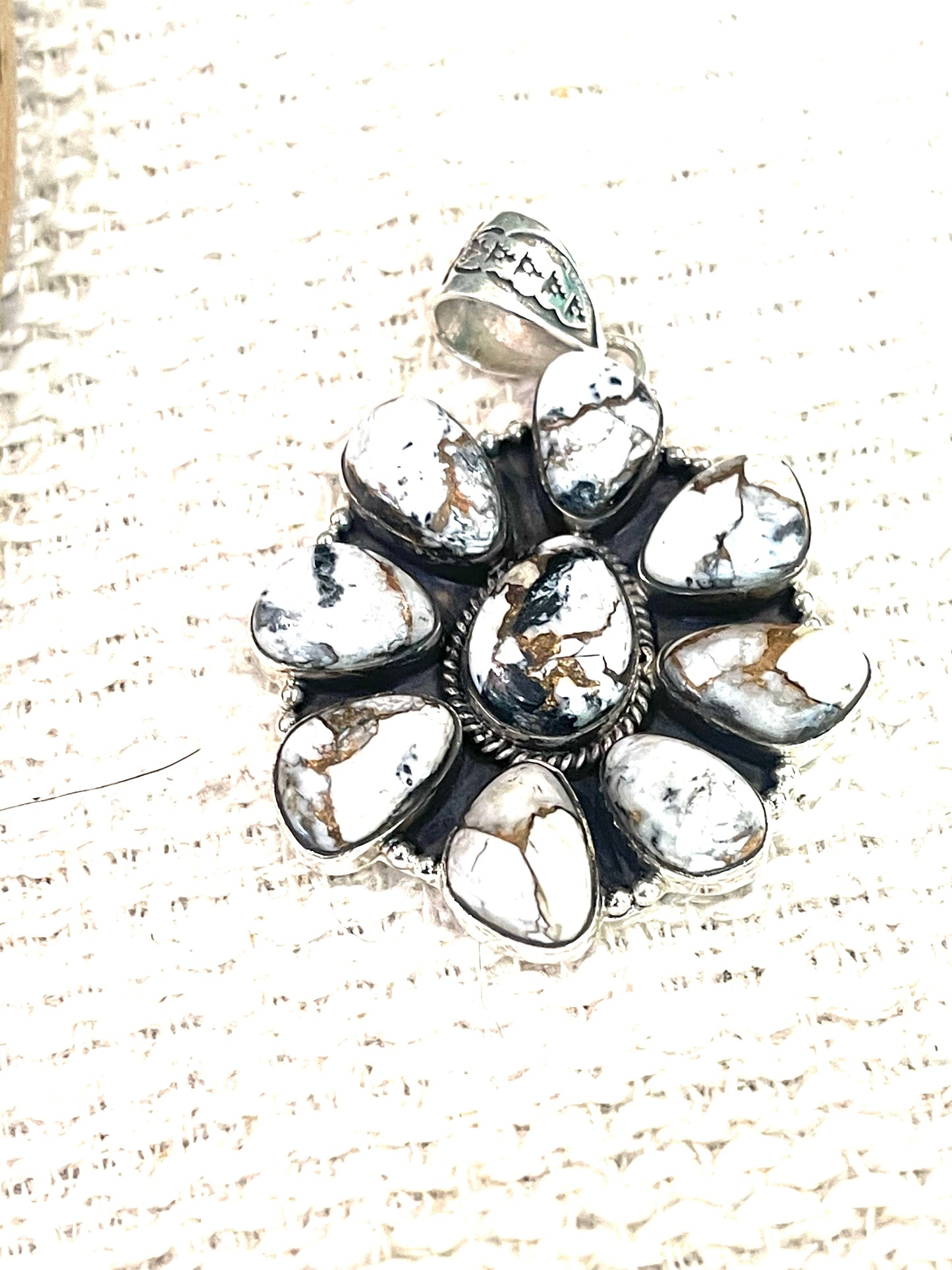 Handmade Sterling Silver & White Buffalo Mojave Cluster Pendant