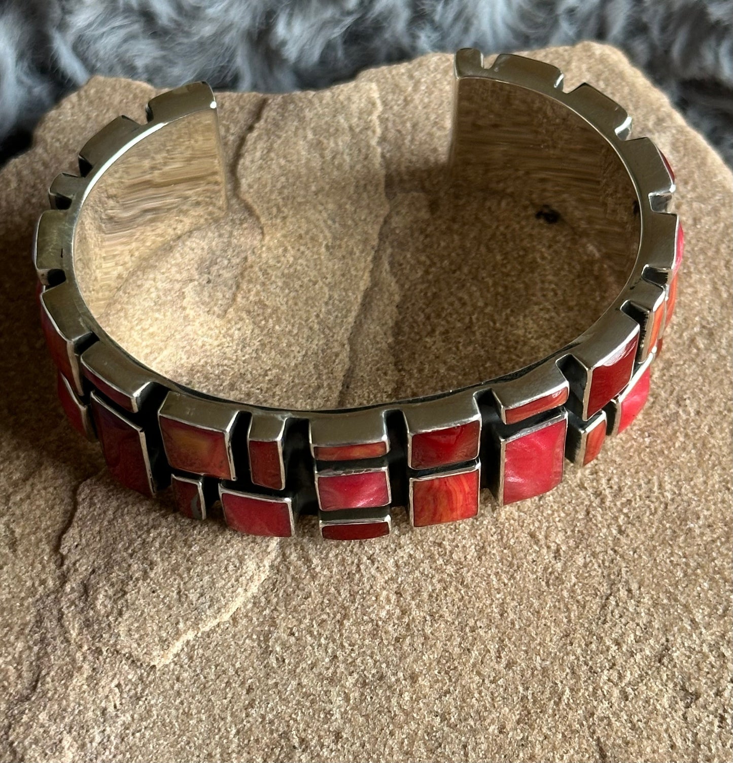 Wide Sangria Mosaic Sterling Silver Cuff