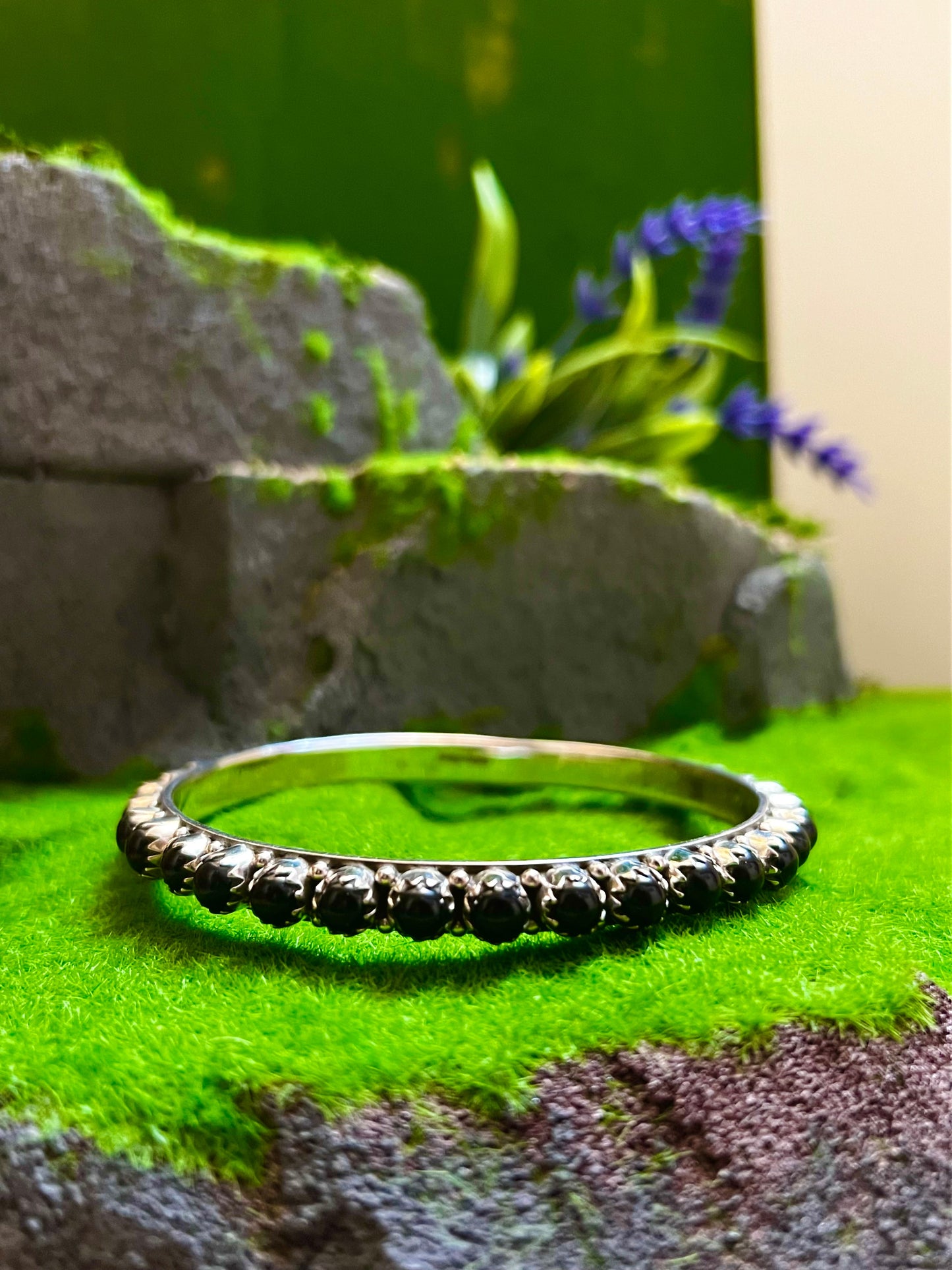 Handmade Black Onyx & Sterling Silver Custom Bangles Size 8