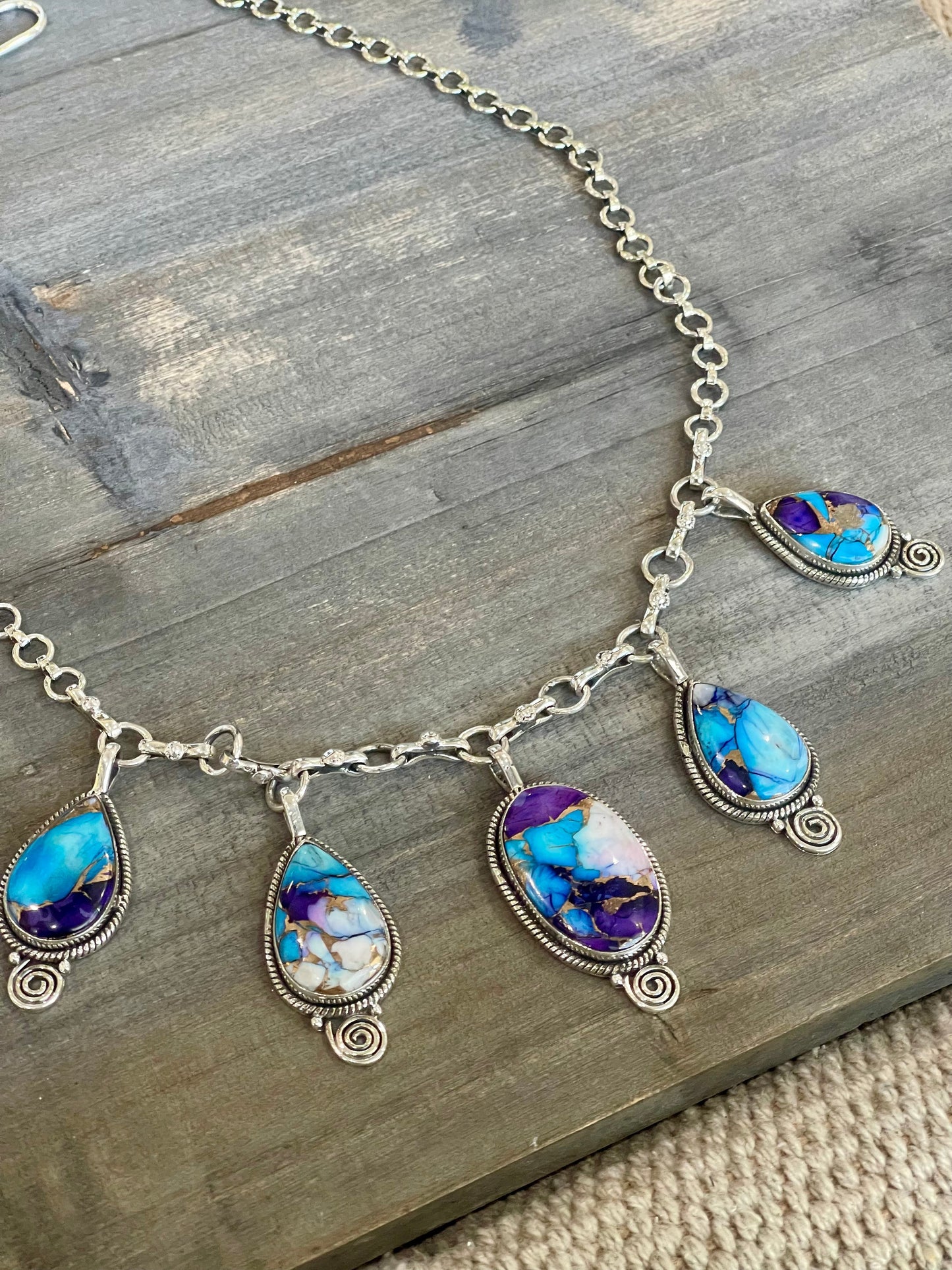 Handmade Sterling Silver & Purple Kingman Mojave Dangle Necklace