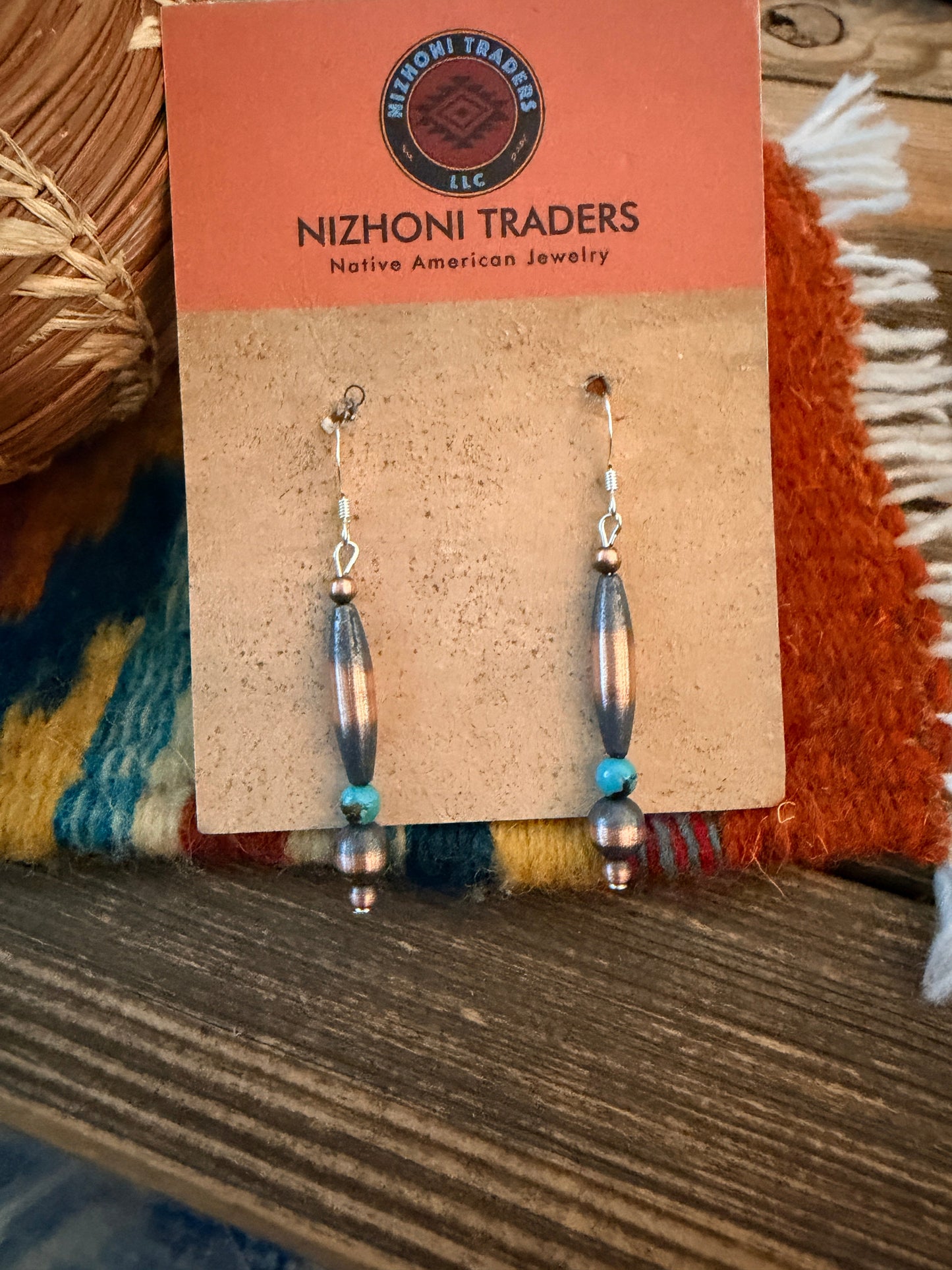 Handcrafted Copper & Turquoise Beaded Dangle Earrings