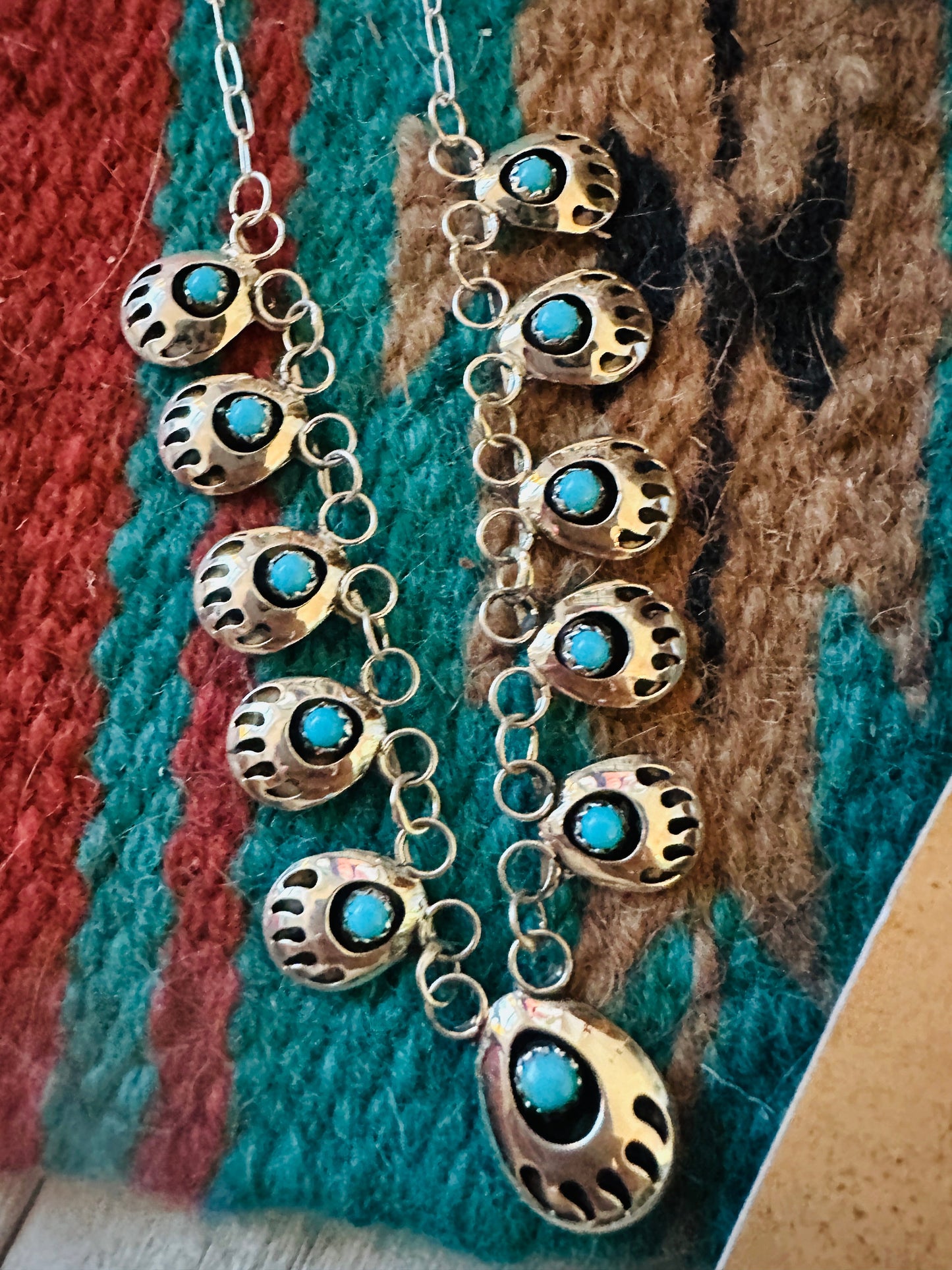 Handcrafted Sterling Silver & Turquoise Bear Paw Necklace & Earring Set