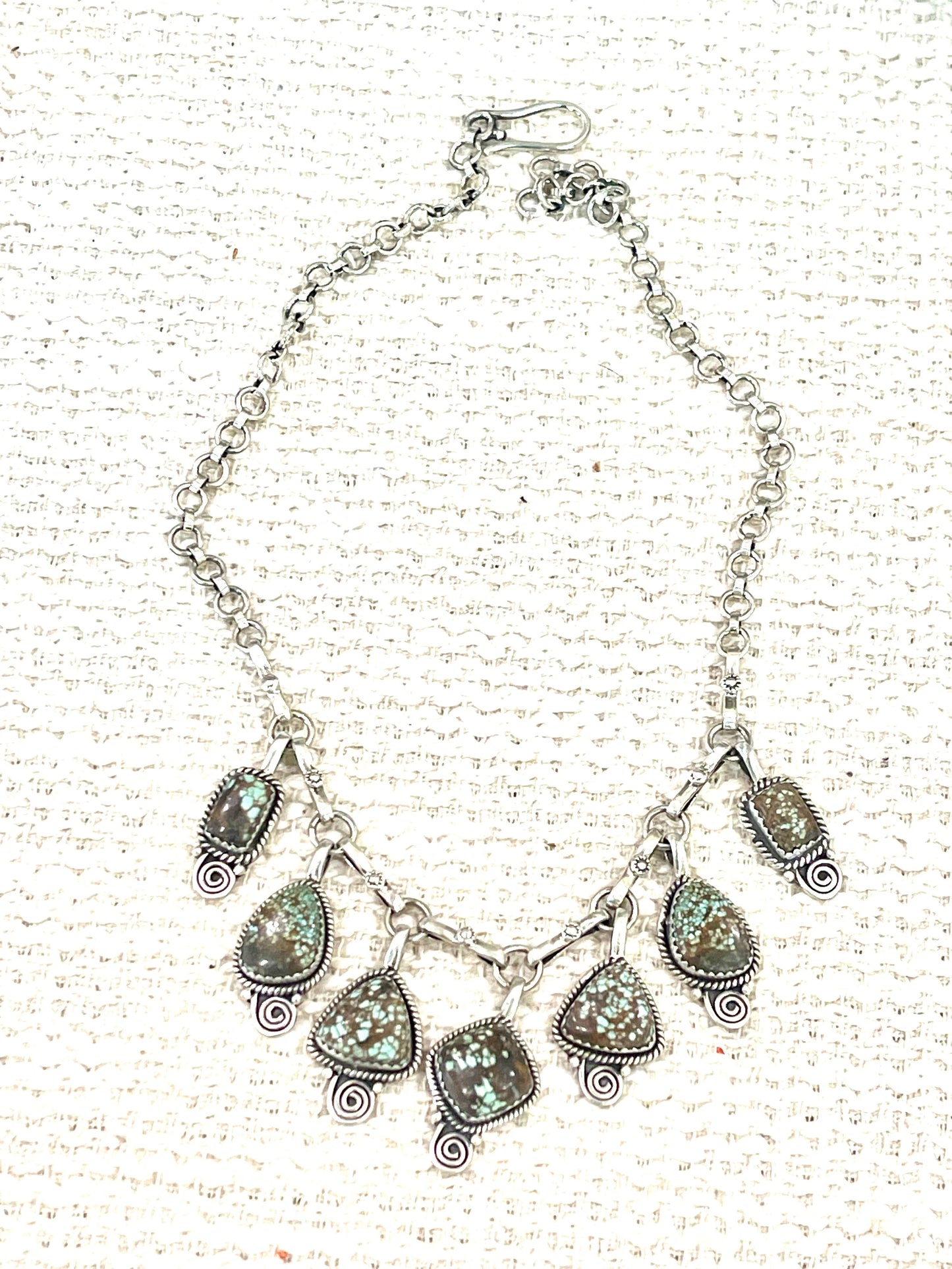 Handmade Sterling Silver Number 8 Turquoise Necklace with Signed Nizhoni