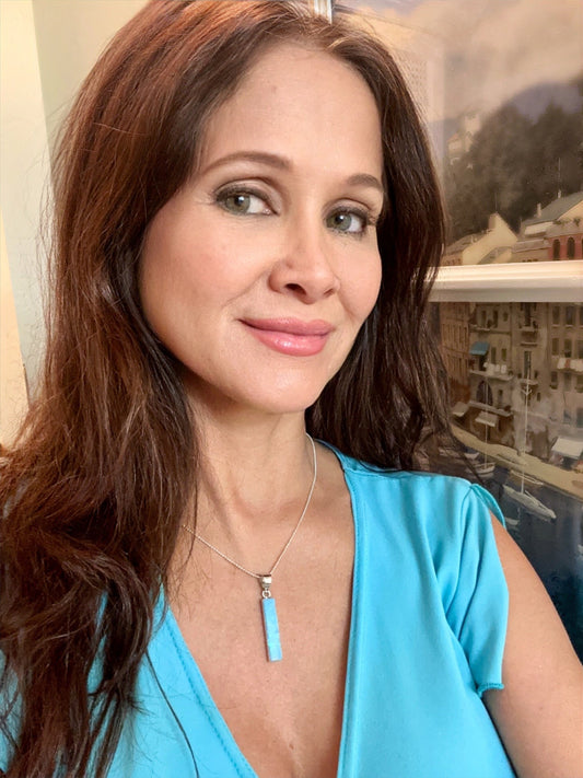Blue Opal Column Pendant Necklace