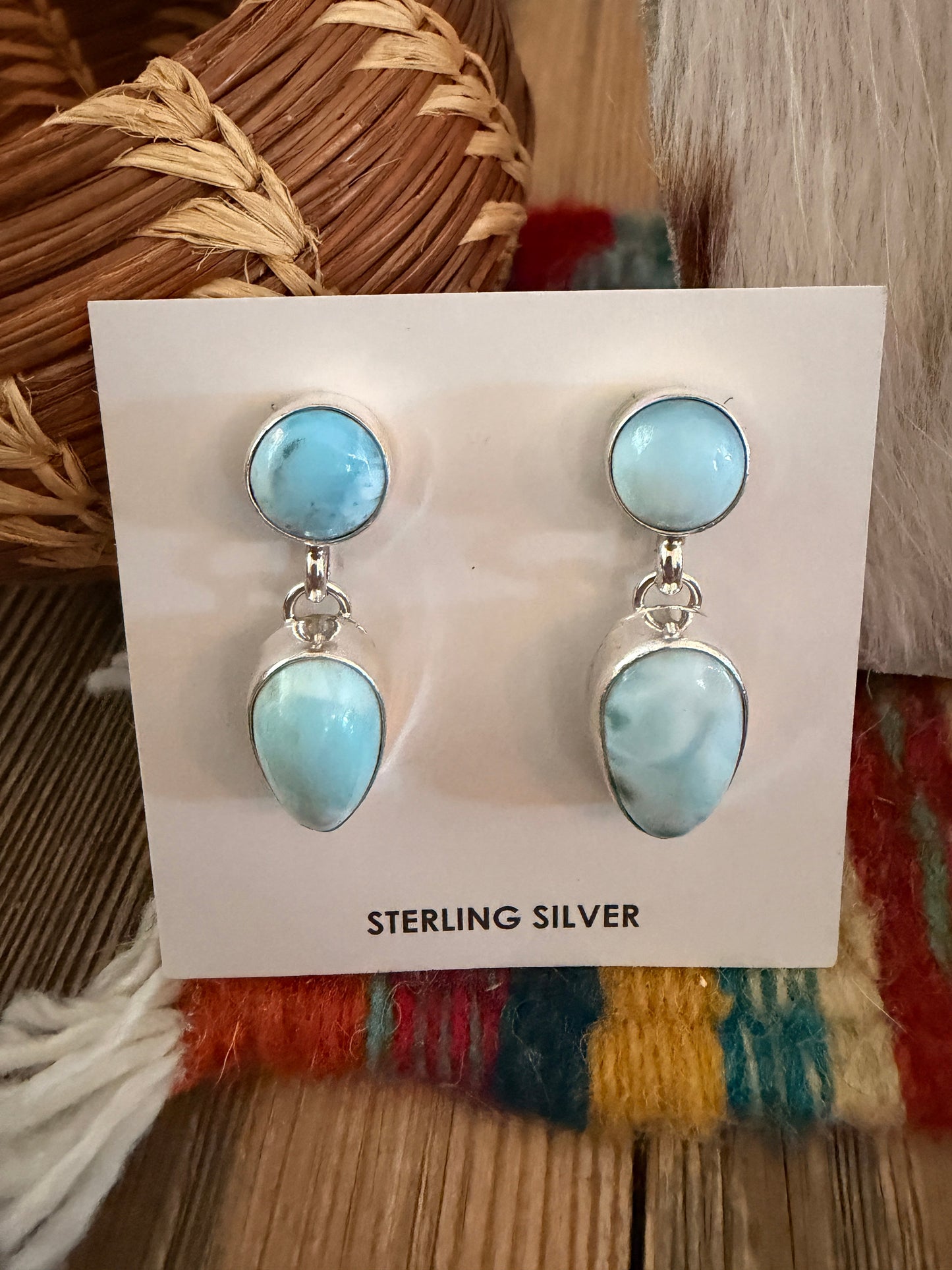 Handcrafted Larimar & Sterling Silver Necklace and Earring Set by Myra Benally