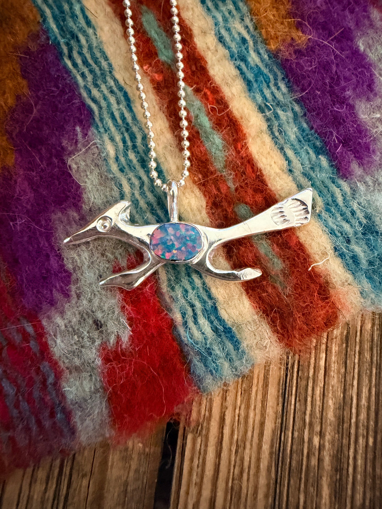 Handcrafted Sterling Silver & Opal Road Runner Pendant by Joseph Martinez