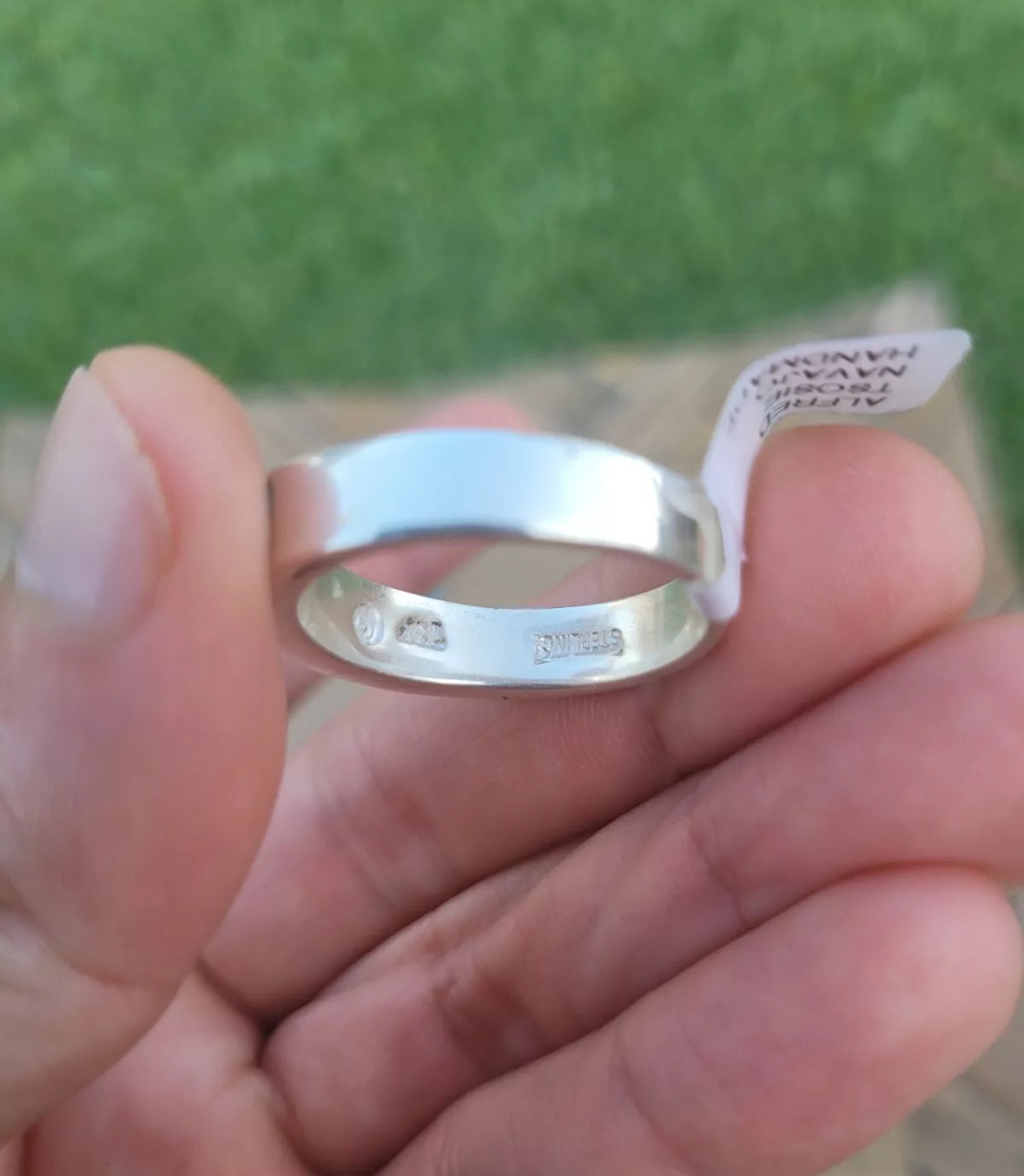 Handcrafted Sterling Silver & Multi Stone Inlay Band Ring Size 12.5