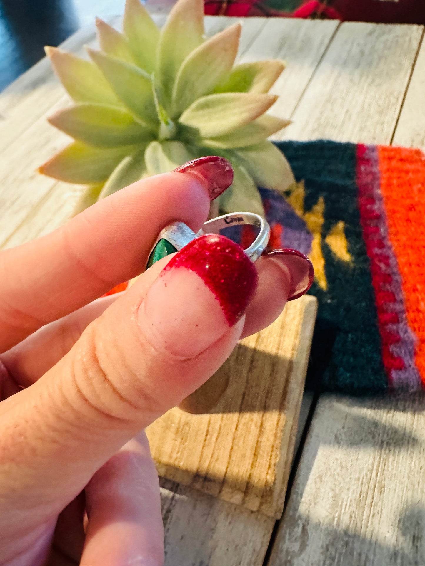 Handcrafted Malachite & Sterling Silver Teardrop Ring
