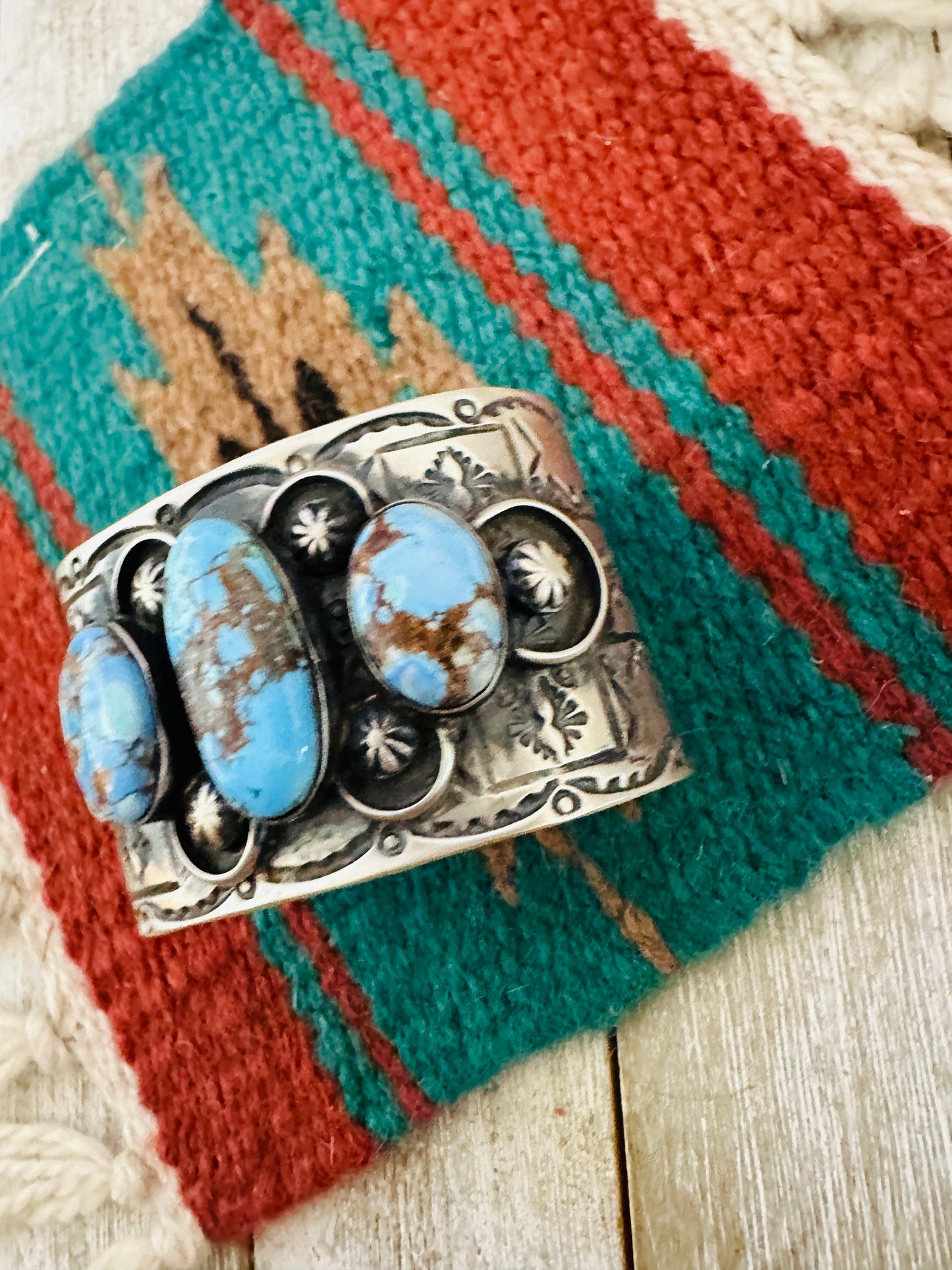 Handcrafted Sterling Silver & Golden Hills Turquoise Cuff Bracelet by Chimney Butte /