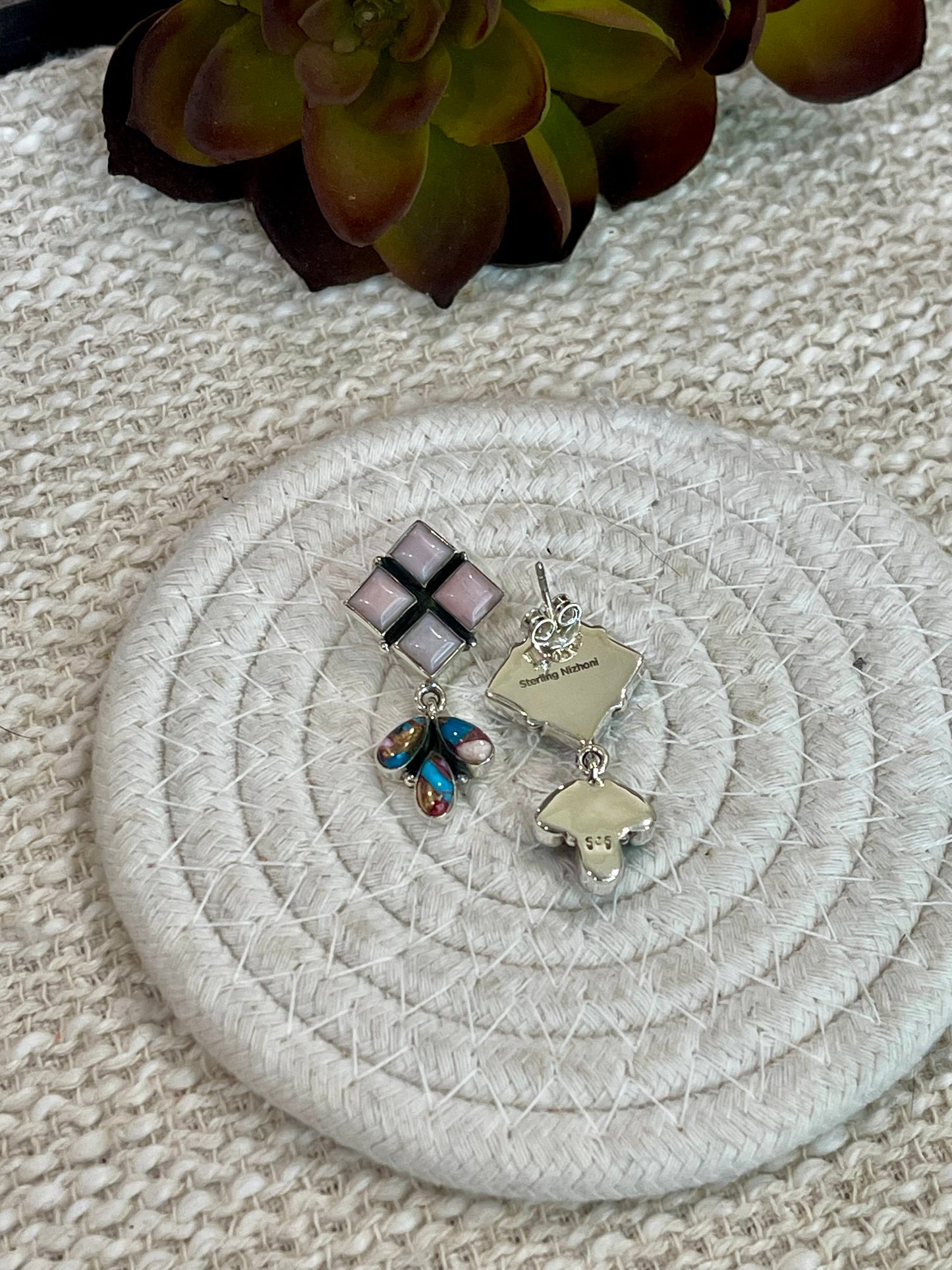 Handmade Purple Dream Mojave , Sterling Silver & Pink Opal Post Dangles