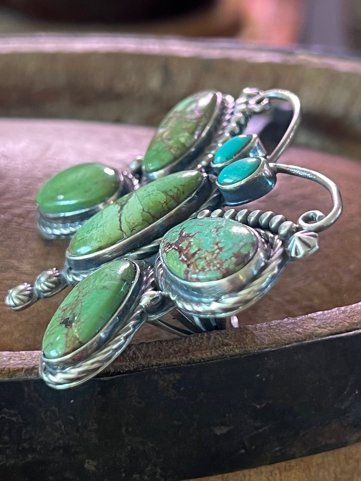 Apache Sterling Silver and Egyptian Turquoise Butterfly Ring by Rosella Paxson, Size 9.5