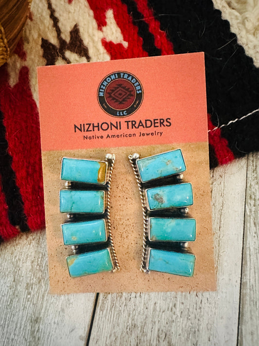 Handcrafted Sterling Silver & Kingman Turquoise Dangle Earrings by Elouise Kee