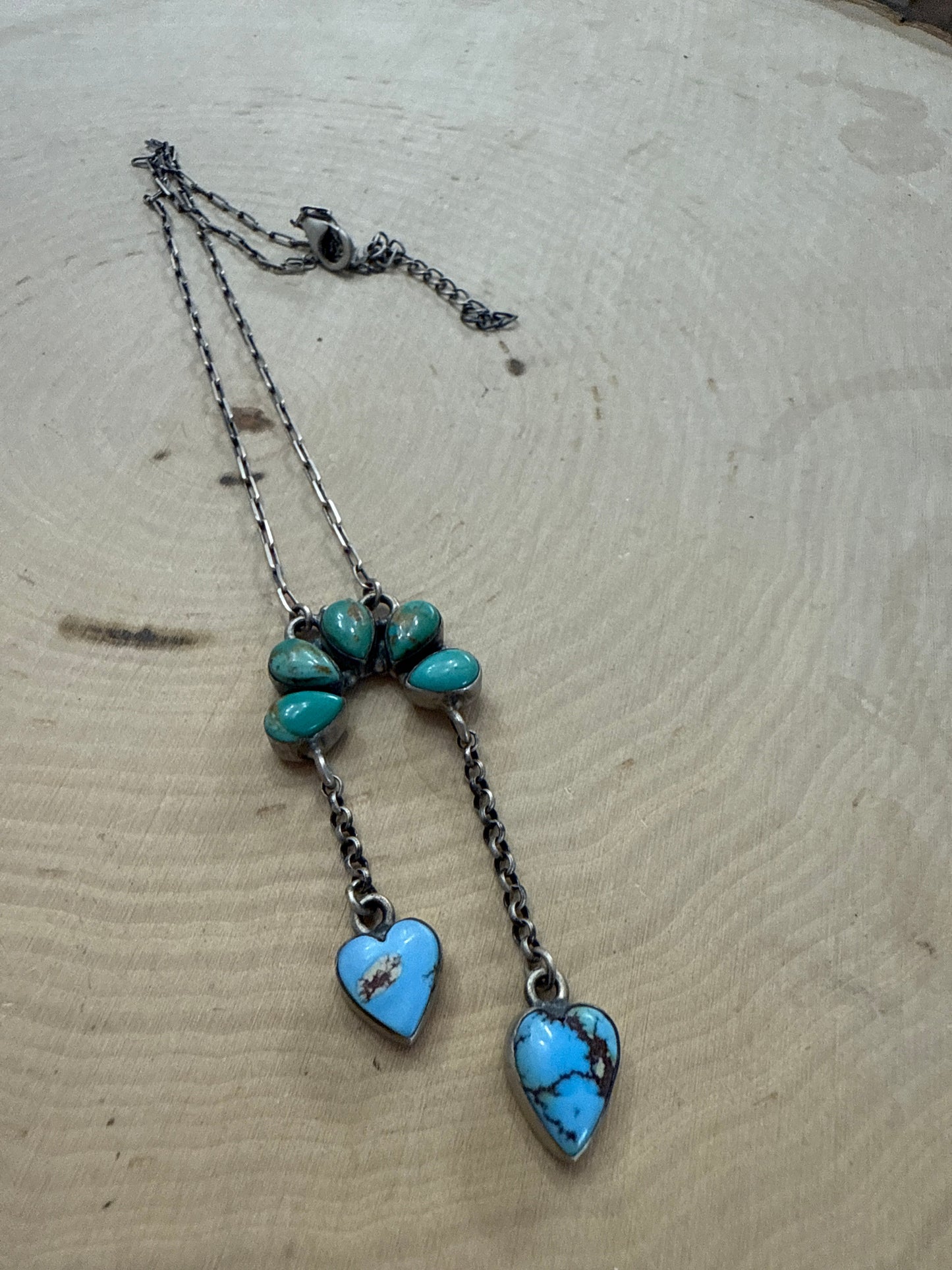 Beautiful Handmade Sterling Silver Kingman Turquoise & Golden Hills Turquoise Naja Heart Necklace