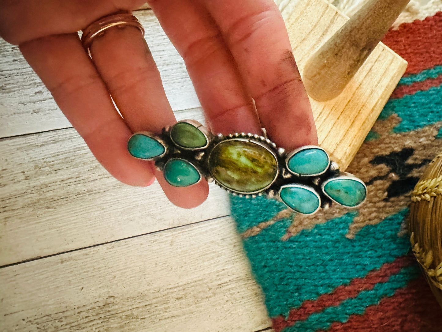 Handcrafted Turquoise & Sterling Silver Adjustable Statement Ring
