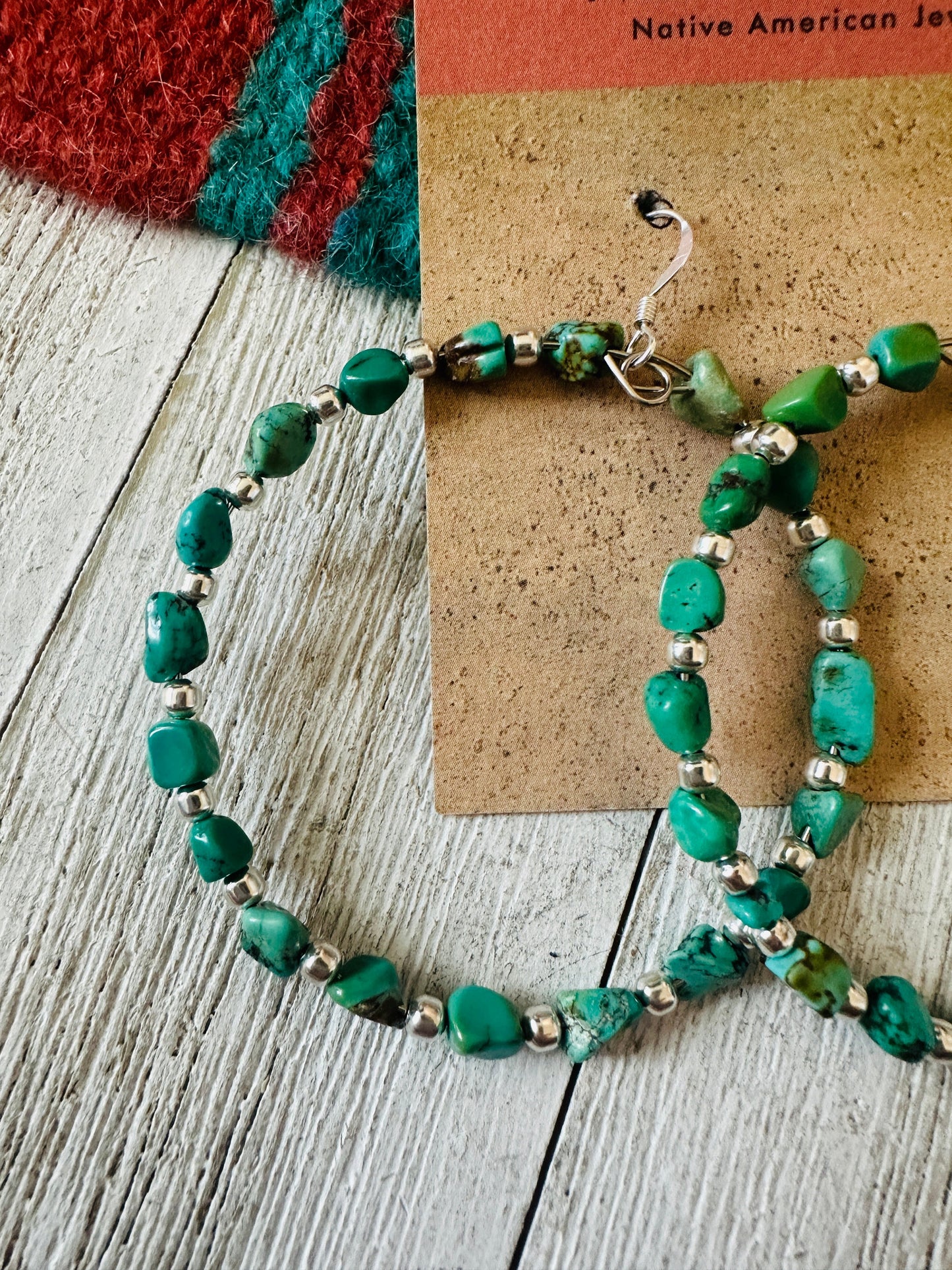 Handcrafted Turquoise & Sterling Silver Dangle Hoop Earrings LESLIES FAVORITE