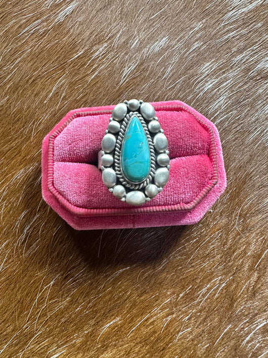 Handmade Turquoise & Sterling Silver Ball Adjustable Ring