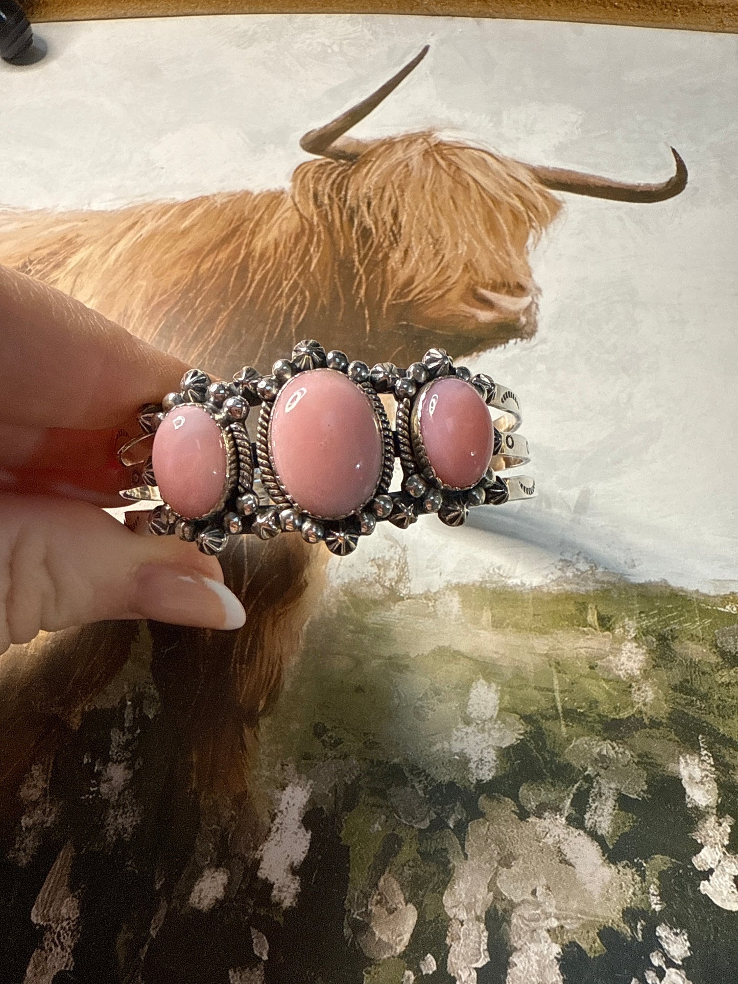 Handmade Sterling Silver & Pink Conch Adjustable Cuff Bracelet