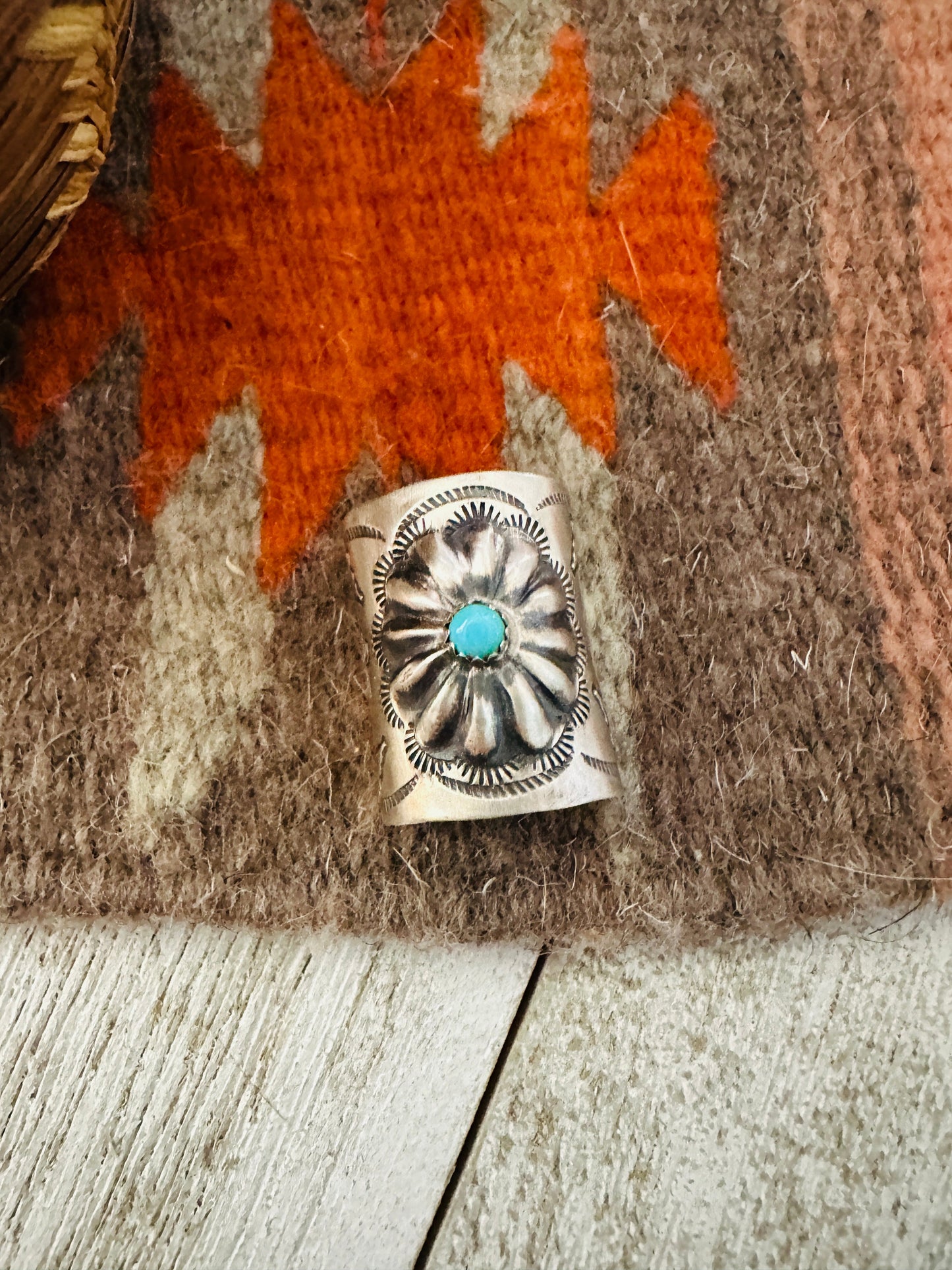 Handcrafted Turquoise & Sterling Silver Hand Stamped Ponytail Clip 1”