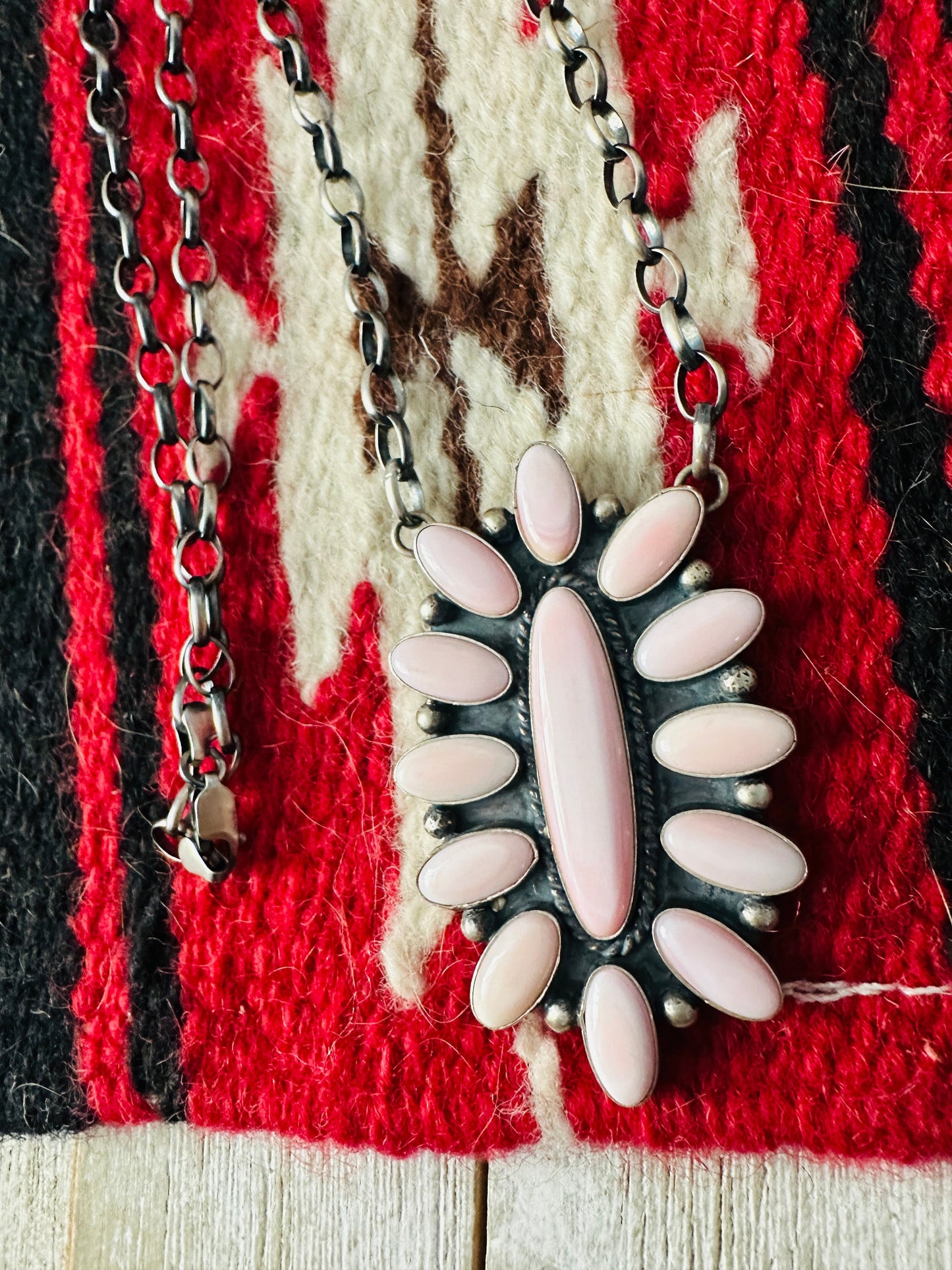 Handcrafted Sterling Silver & Queen Pink Conch Cluster Necklace