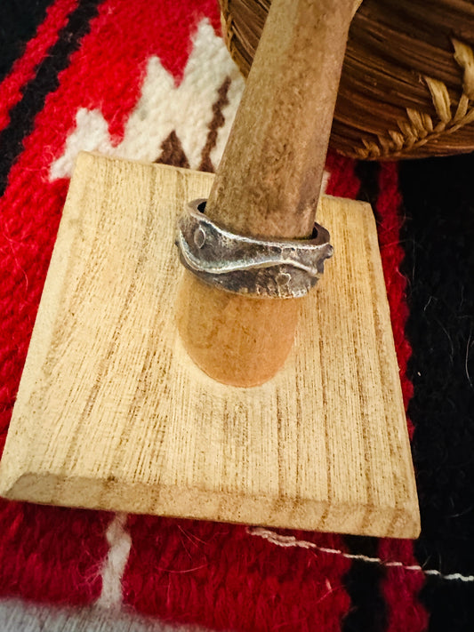 Handcrafted Tufa Cast Sterling Silver Band Ring Size 8.5
