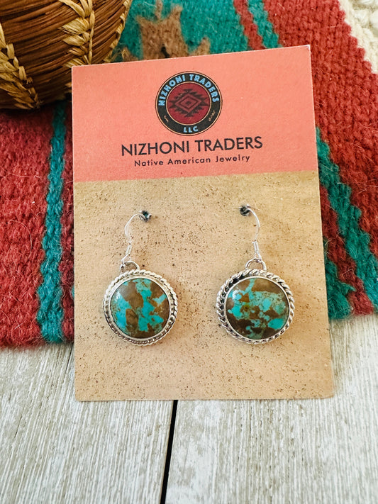 Handcrafted Turquoise & Sterling Silver Circle Dangle Earrings