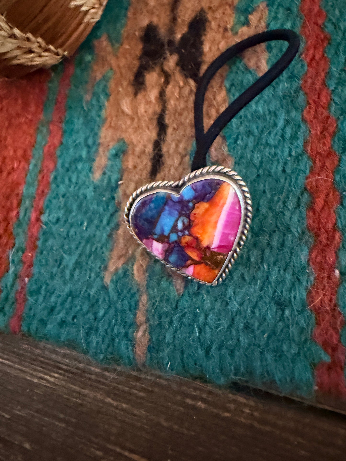 Handcrafted Pink Dream Mojave & Sterling Silver Heart Hair Tie Charm