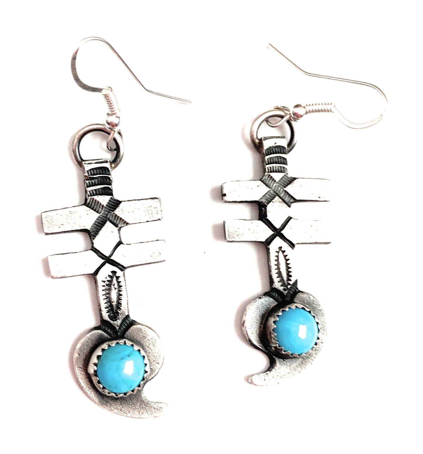 Navajo Turquoise & Sterling Silver Dangle Earrings By Kevin Billah