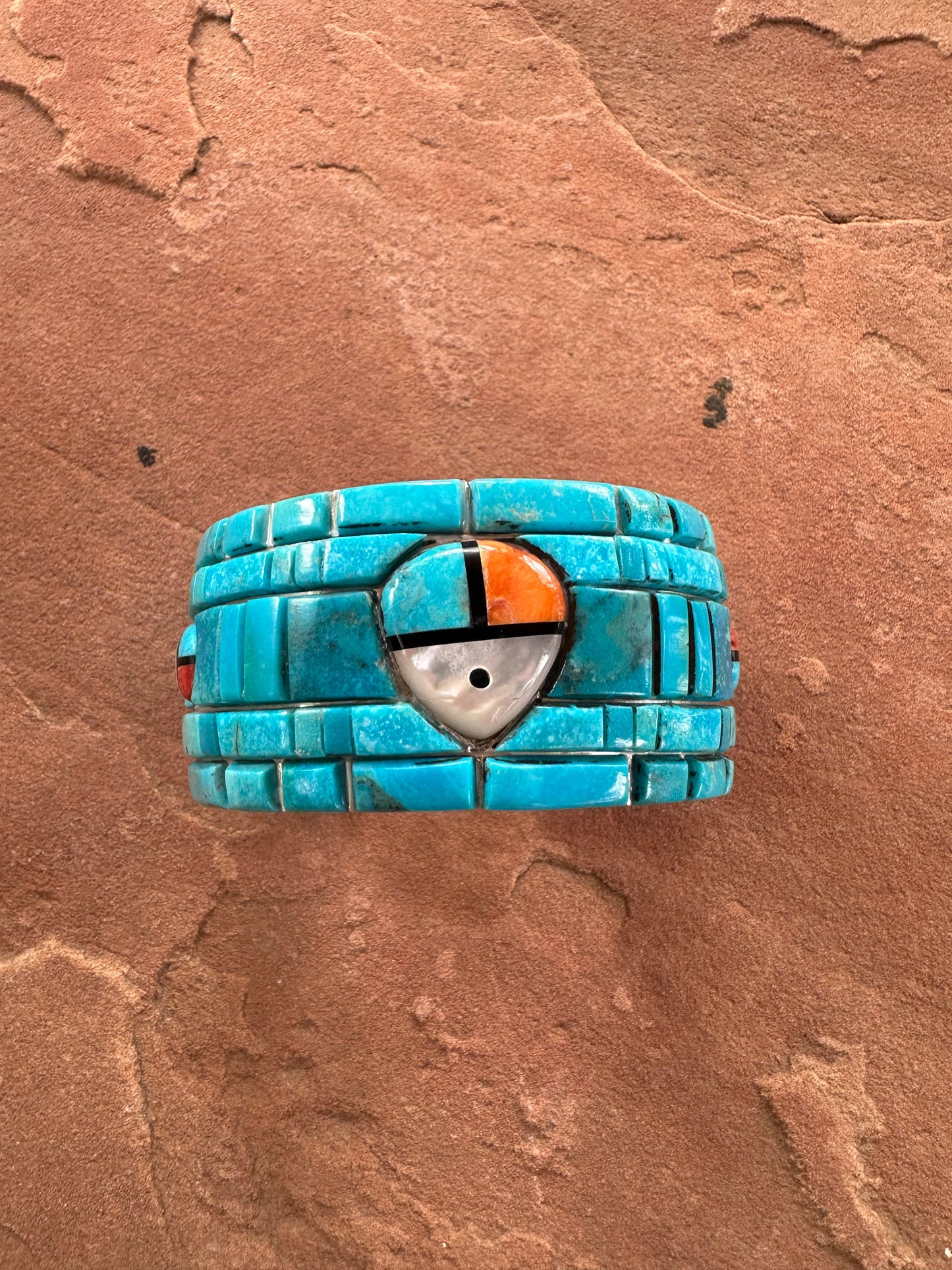 Handmade Sterling Silver Multi Stone Southwest Inlay Sunface Cuff