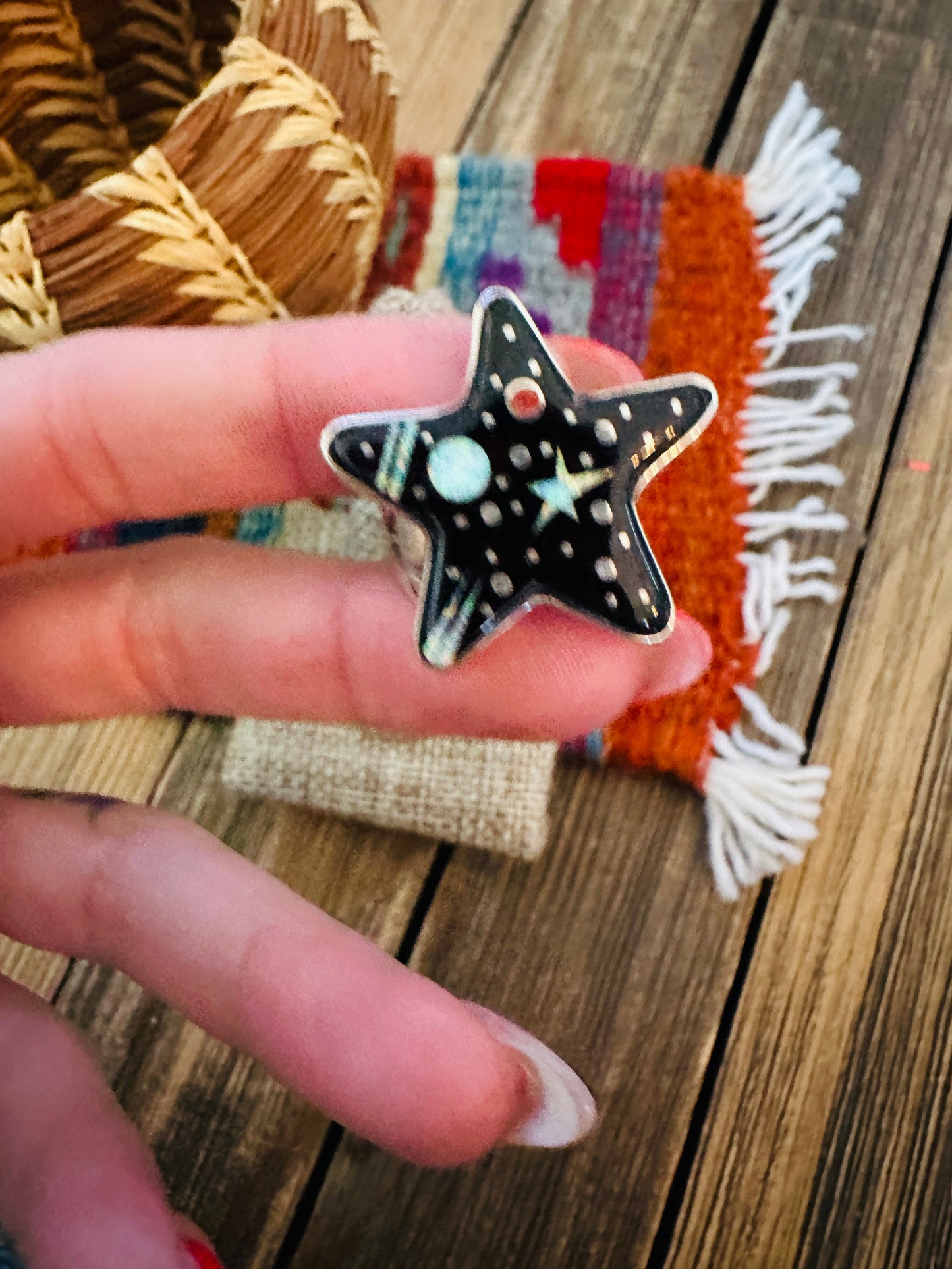 Handcrafted Multi Stone & Sterling Silver Inlay Star Ring by Matthew Jack