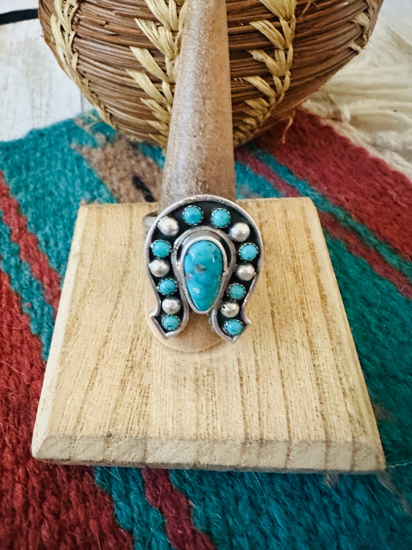 Handcrafted Sterling Silver & Turquoise Adjustable Horseshoe Ring