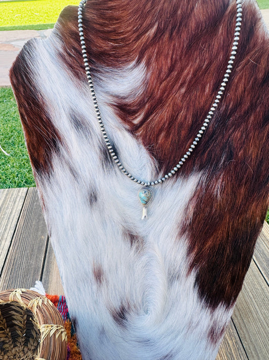 Handcrafted Turquoise & Sterling Silver Beaded Blossom Necklace