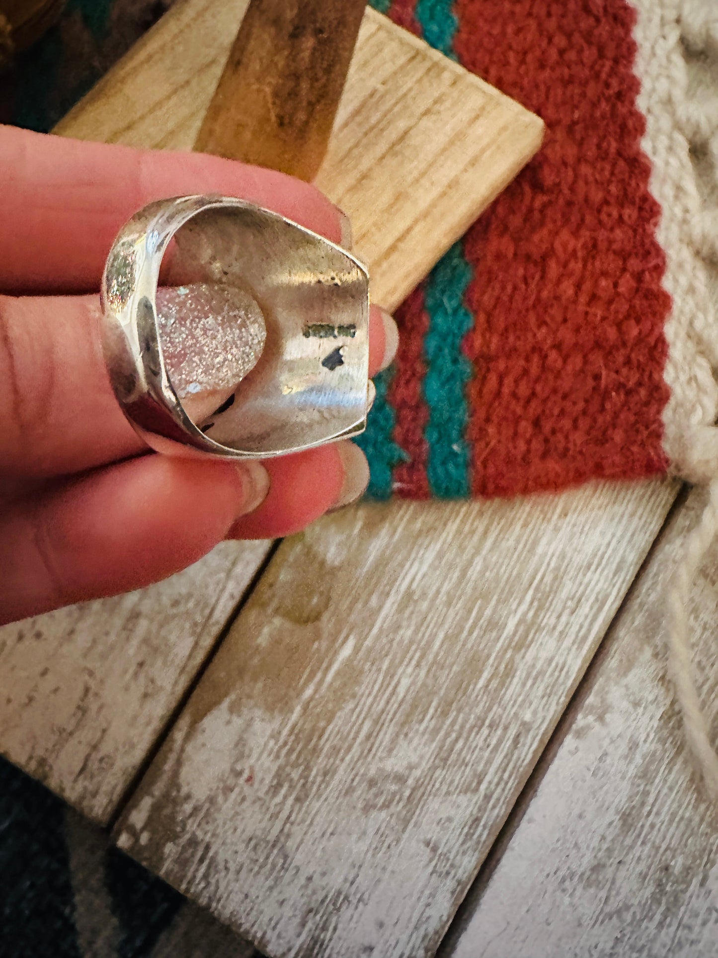 Handcrafted Sterling Silver & Kingman Turquoise Men’s Ring Size 10.25