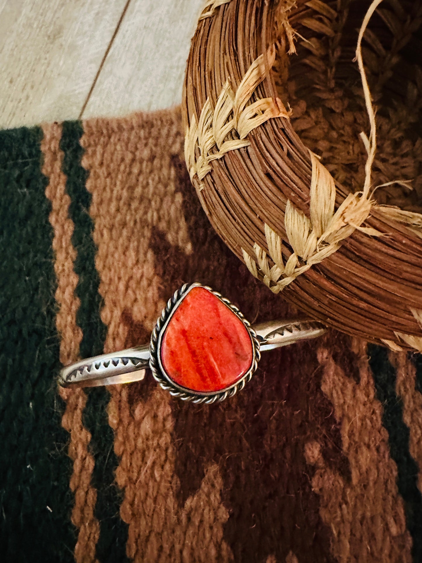 Handcrafted Sterling Silver & Red Spiny Cuff Bracelet