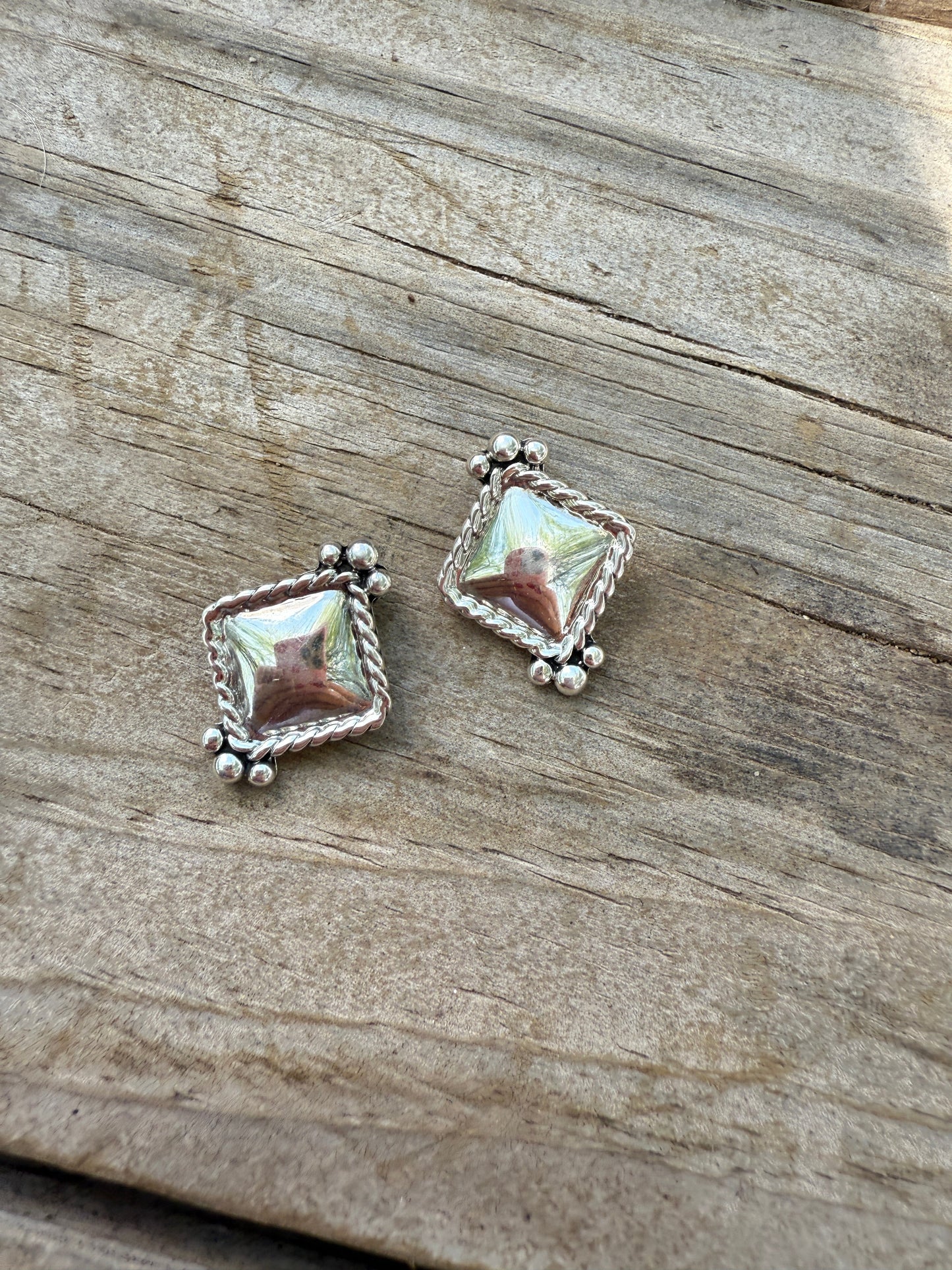 Handmade Sterling Silver Diamond Shaped Clip On Earrings