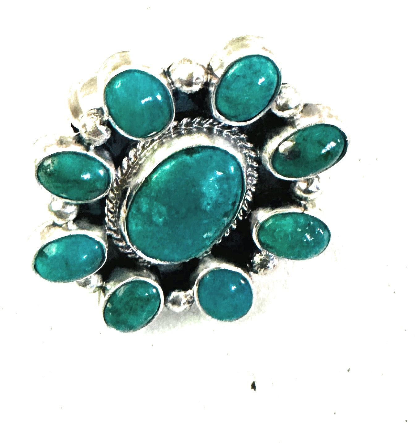 Handcrafted Sterling Silver & Turquoise Cluster Adjustable Ring