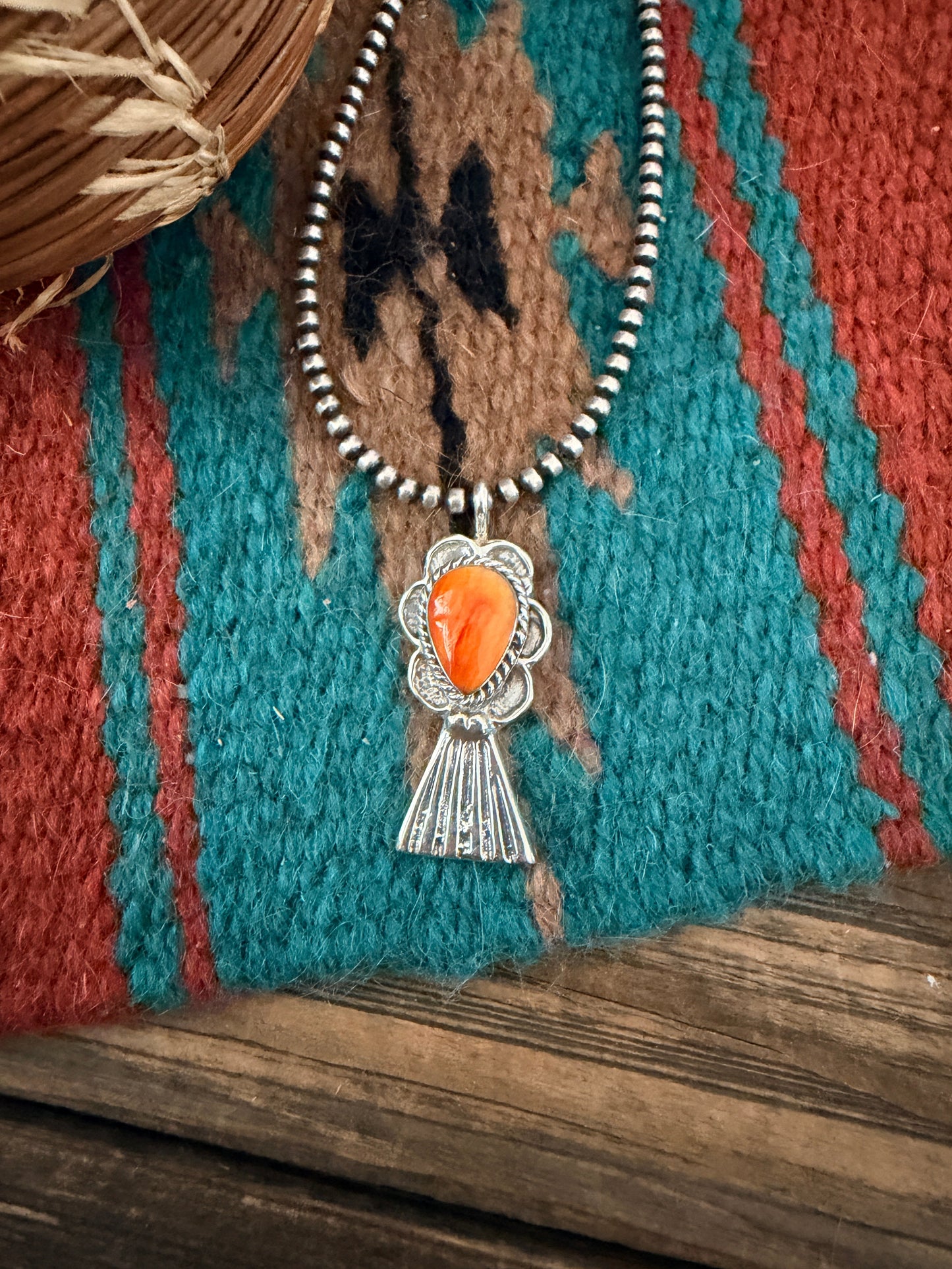 Handcrafted Sterling Silver & Orange Spiny Oyster Blossom Pendant by Joseph Martinez