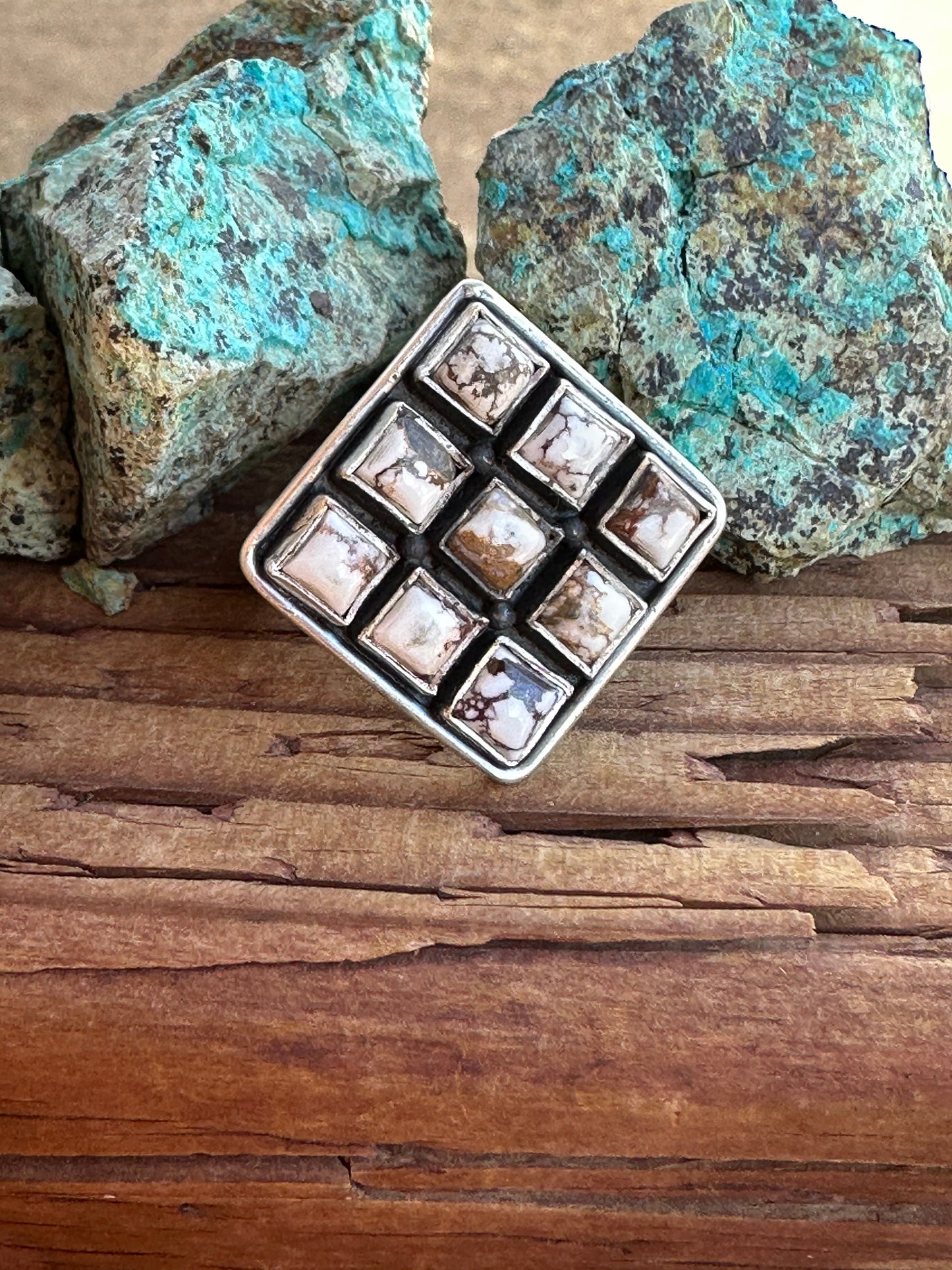 Beautiful Handmade Sterling Silver And Wild Horse Square Adjustable Ring