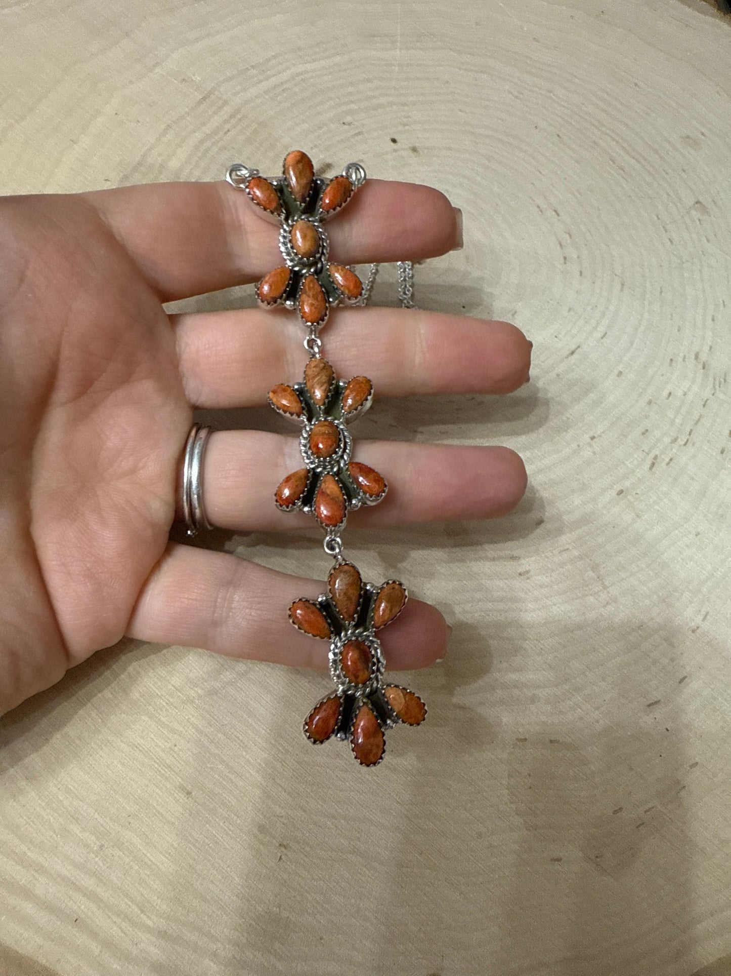 Handmade Orange Mojave & Sterling Silver Drop Necklace