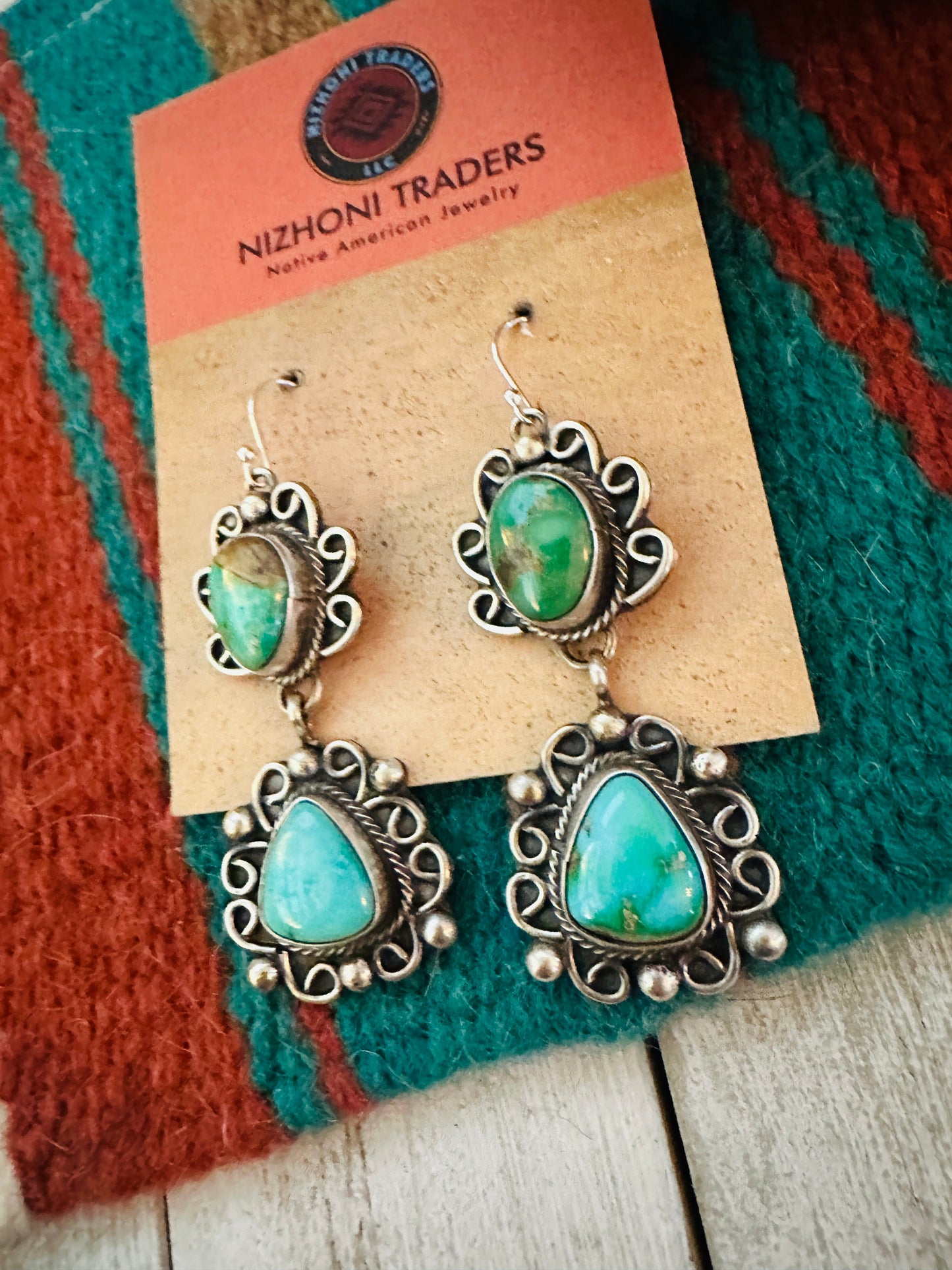Handcrafted Turquoise & Sterling Silver Dangle Earrings by Sheila Becenti