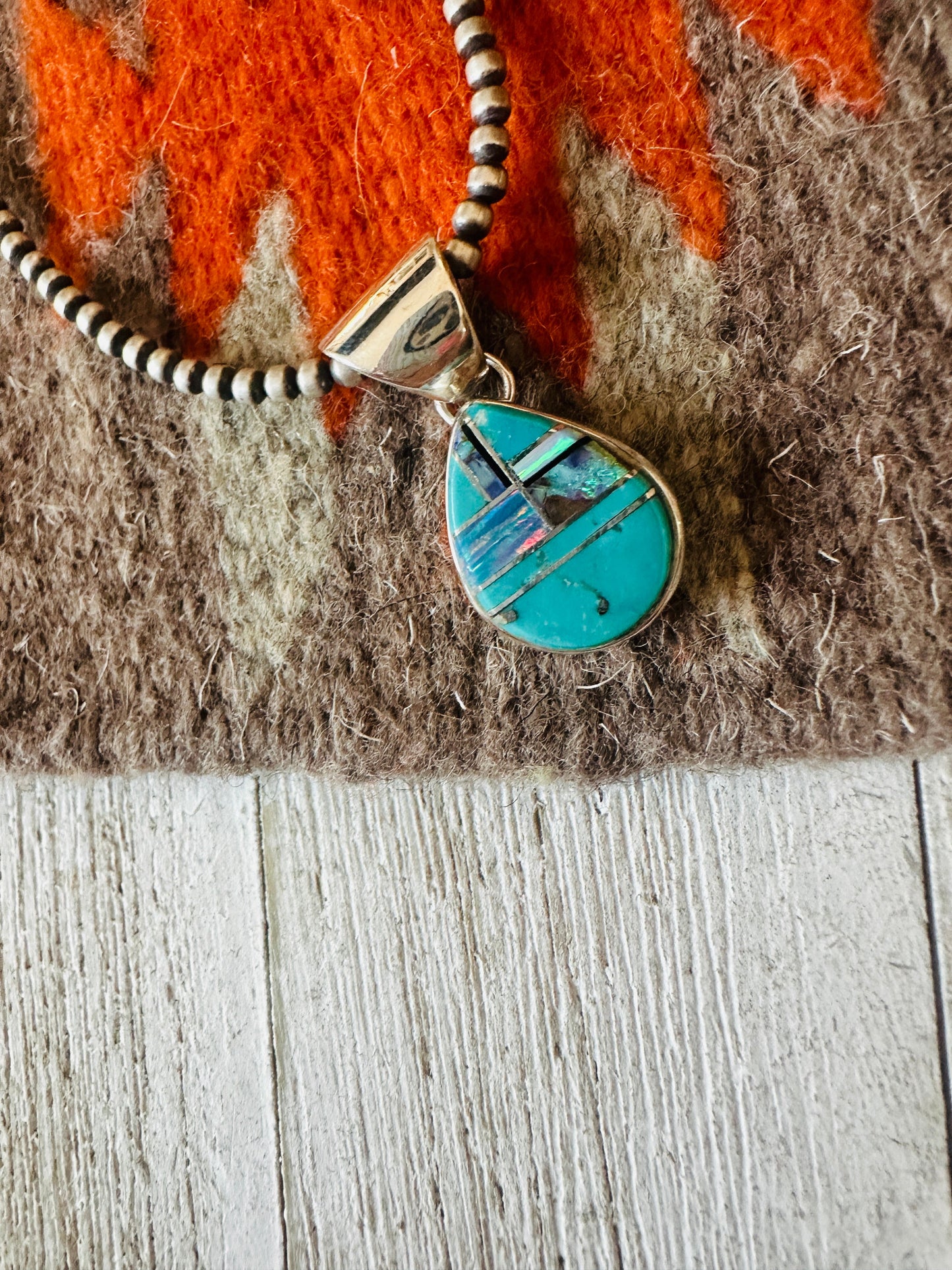 Handcrafted Multi Stone & Sterling Silver Inlay Teardrop Pendant
