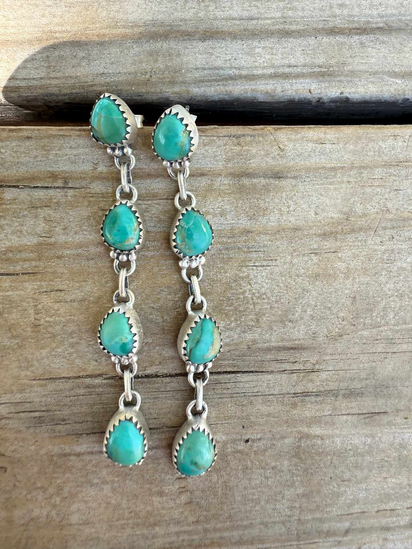 Handmade Sterling Silver Kingman Turquoise Dangle Earrings Signed Nizhoni 4 Stone