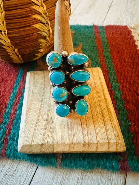 Handcrafted Sterling Silver & Kingman Turquoise Ring Size 8