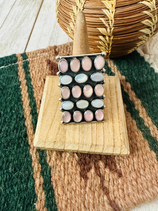 Handcrafted Mother of Pearl & Sterling Silver Ring Size 7.5 by Jacqueline Silver