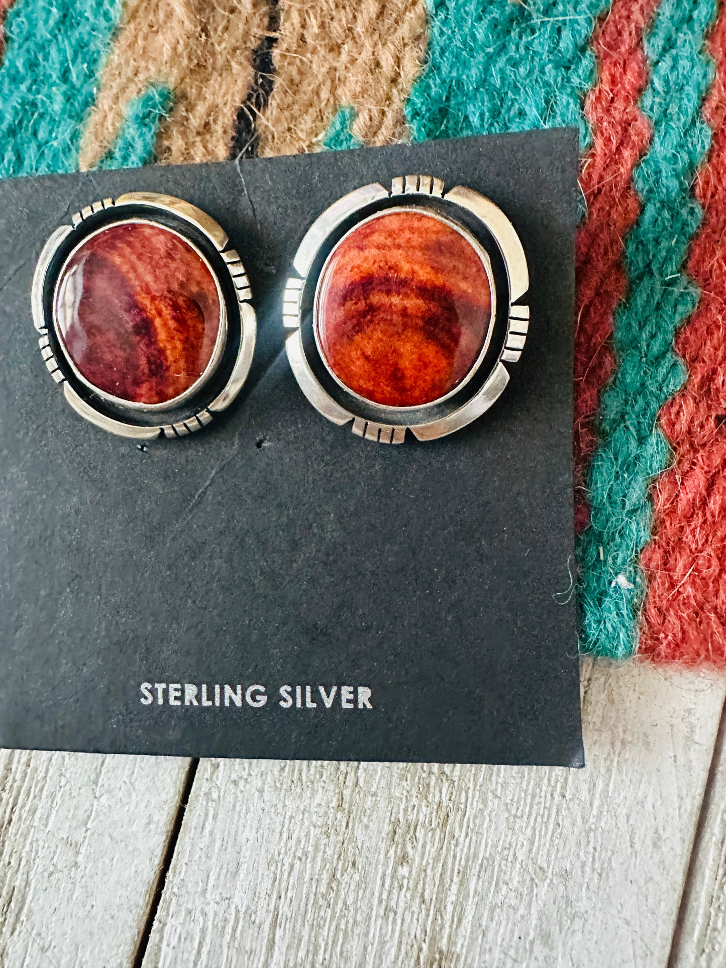 Handcrafted Sterling Silver & Orange Spiny Post Earrings