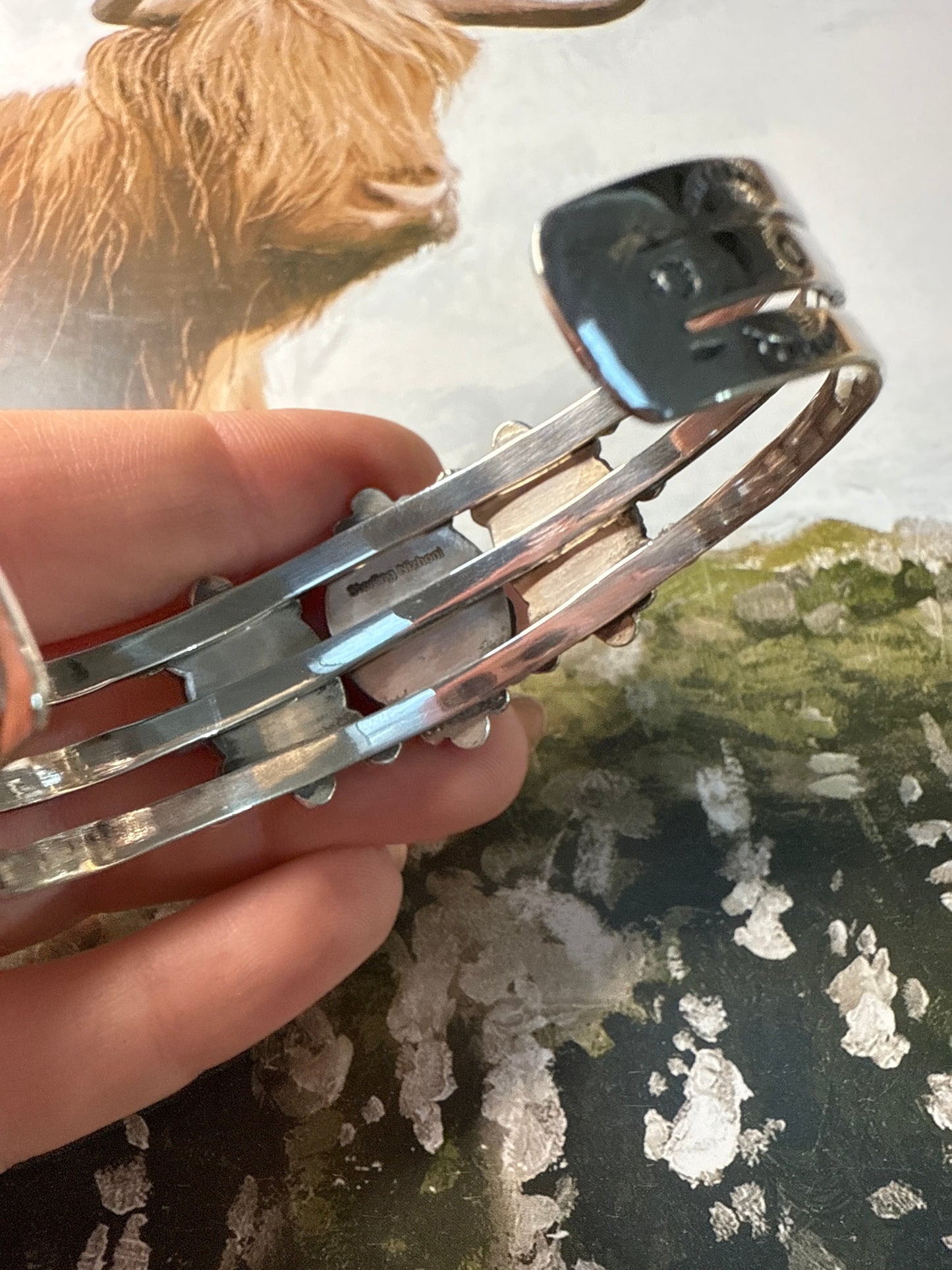 Handmade Sterling Silver & Pink Conch Adjustable Cuff Bracelet
