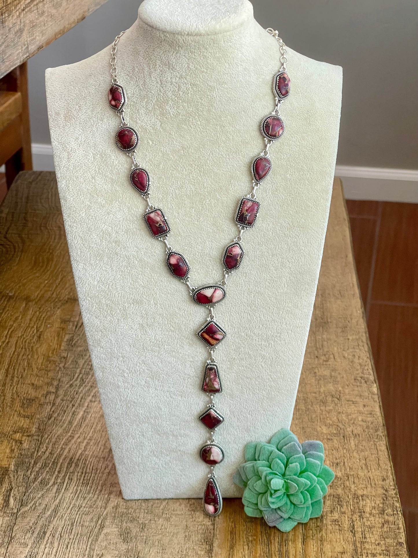 Beautiful Handmade Sterling Silver Dahlia Rose Lariat Necklace