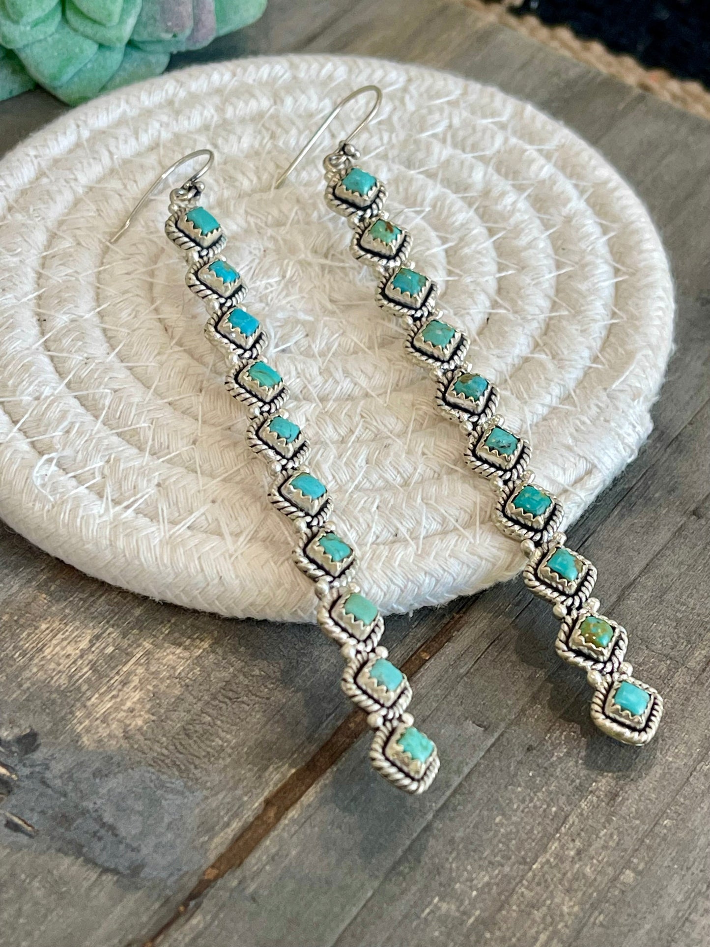 Handmade Turquoise and Sterling Silver Dangles 10 stone