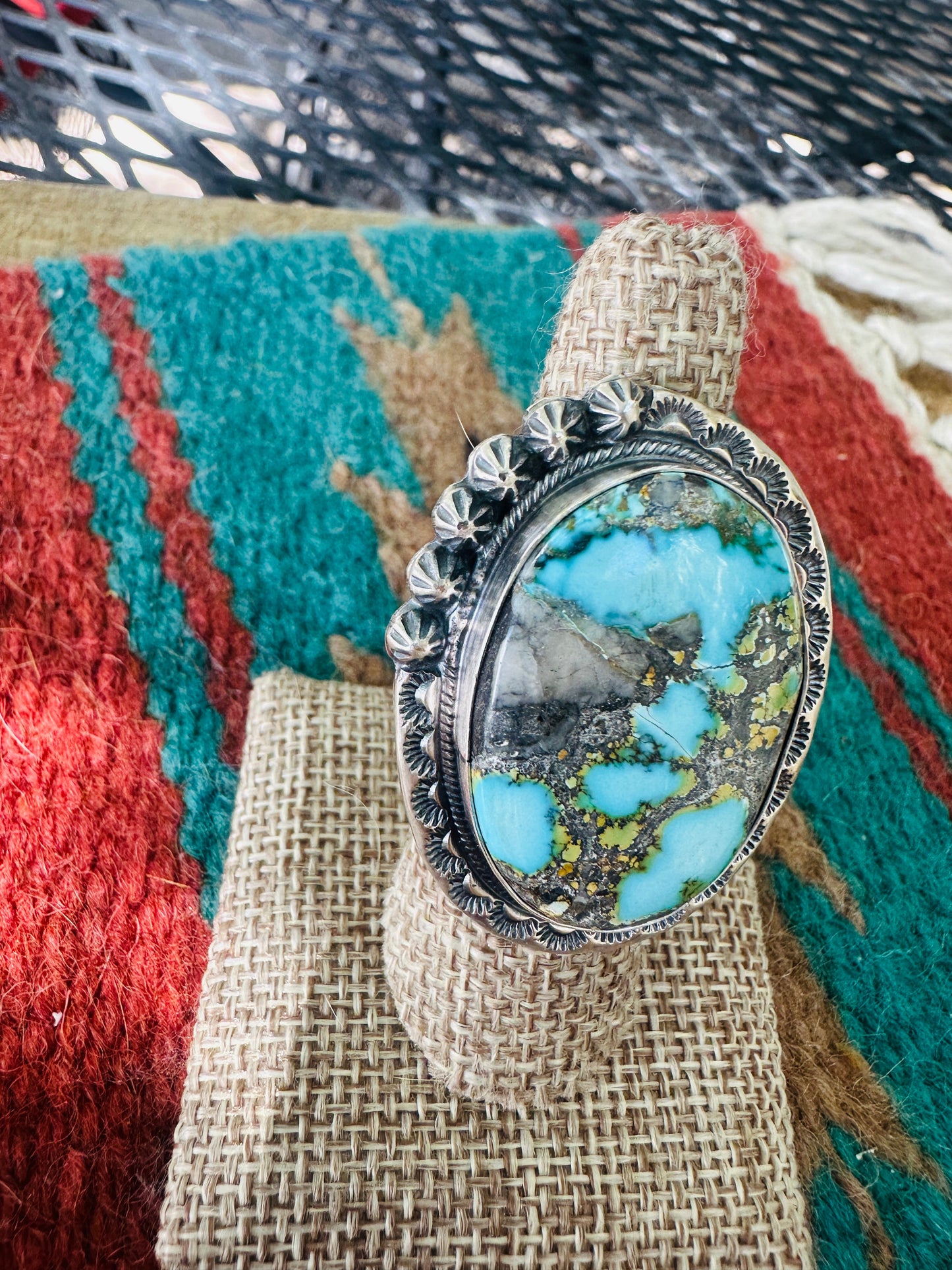 Handcrafted Kingman Web Turquoise & Sterling Silver Adjustable Ring