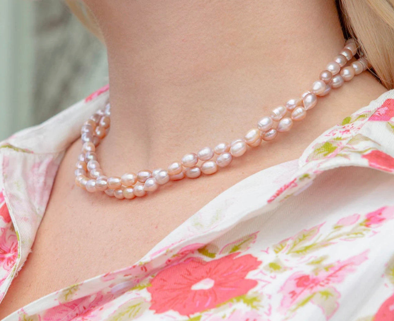 Double Strand Rose Pink Pearl Necklace
